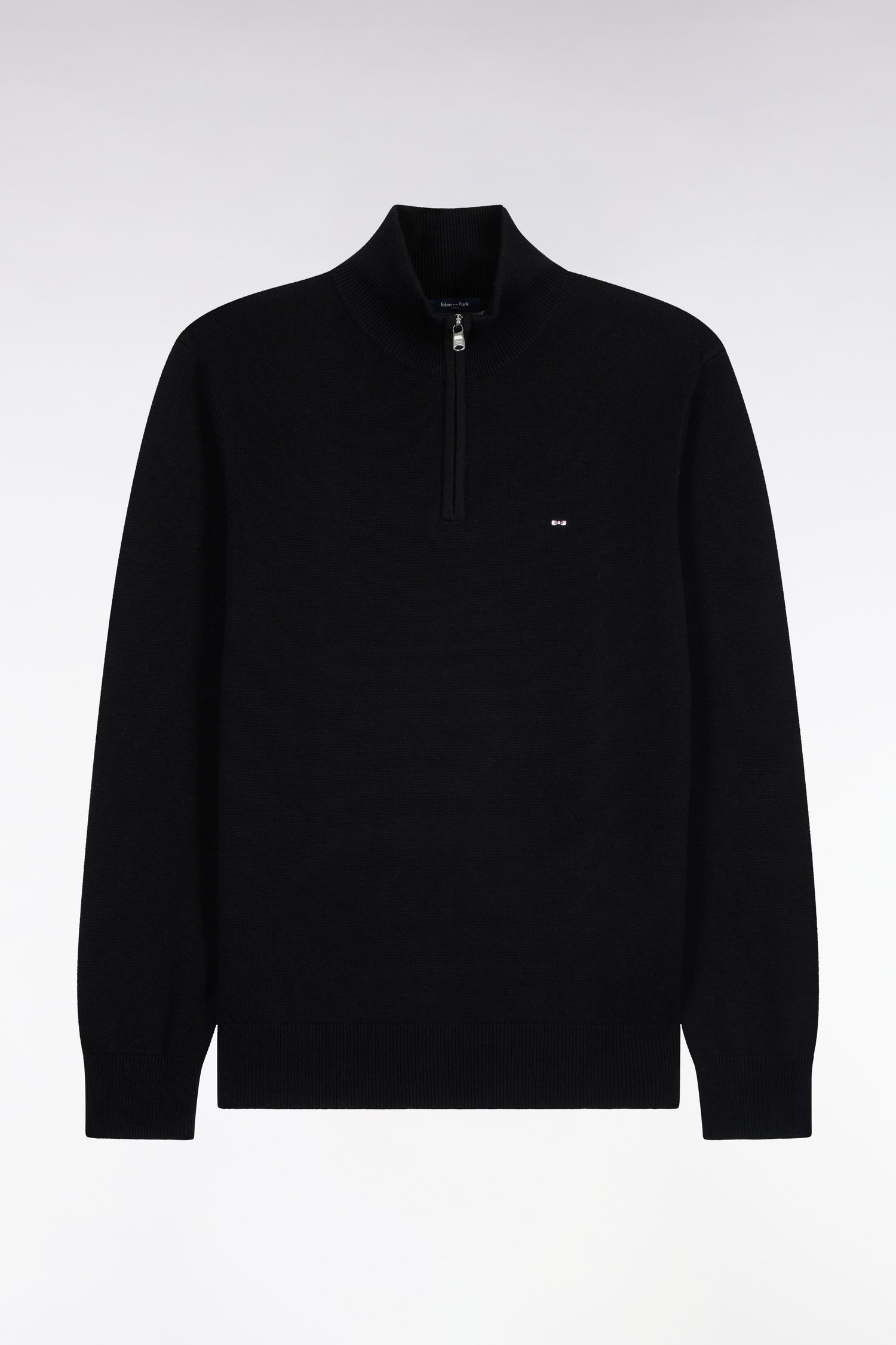 Pull col camionneur en laine et coton noir coupe droite