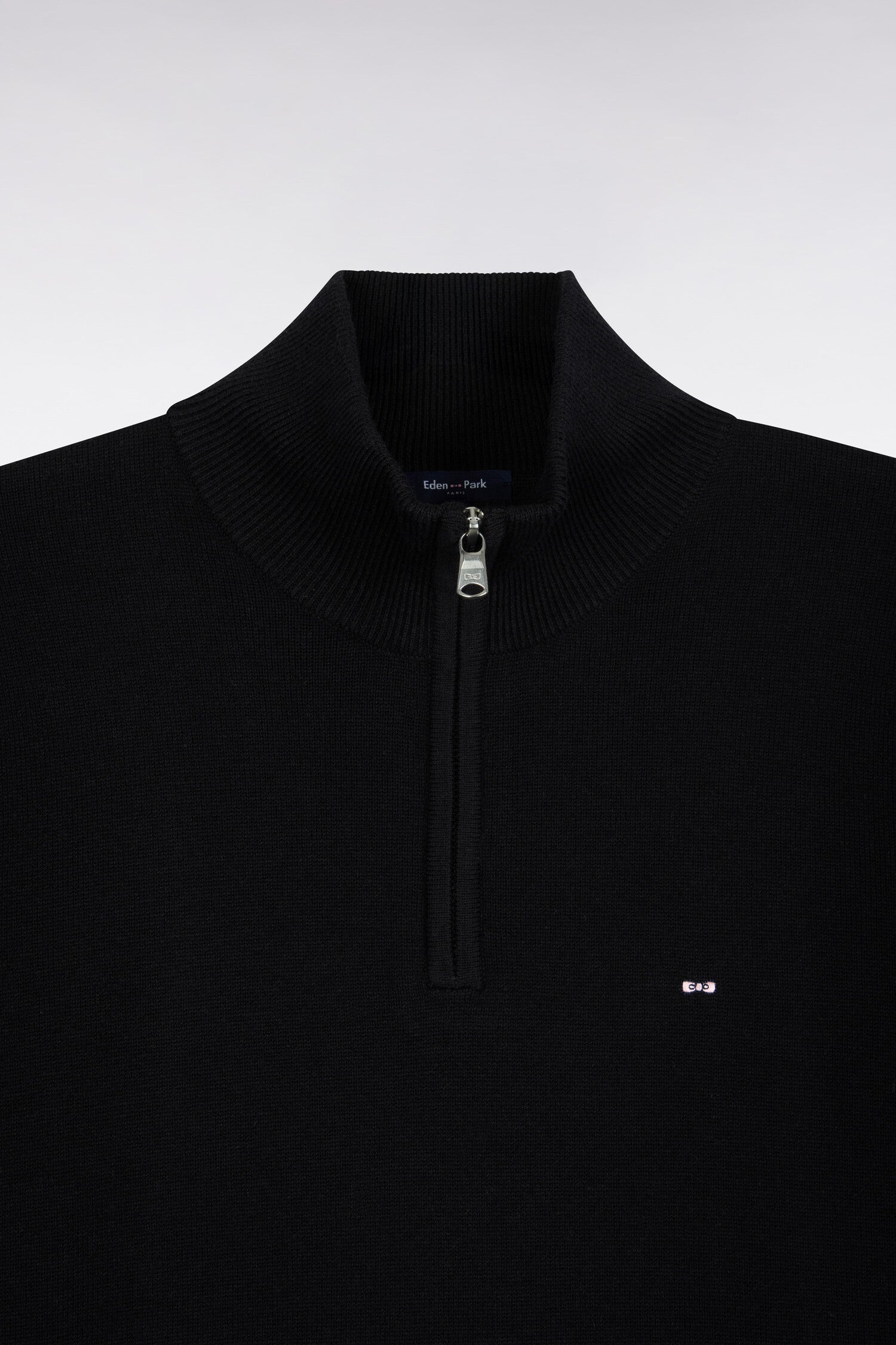 Pull col camionneur en laine et coton noir coupe droite