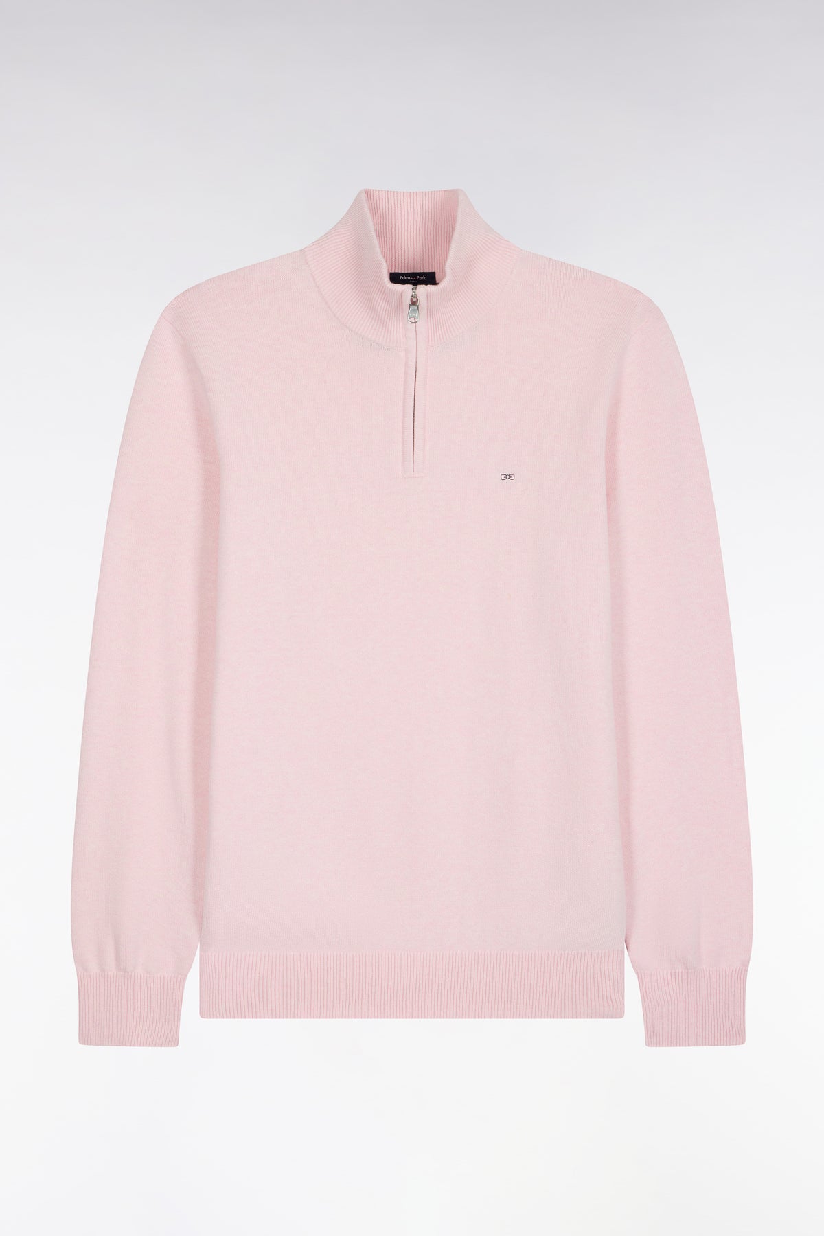 Straight cut pink wool and cotton trucker neck sweater