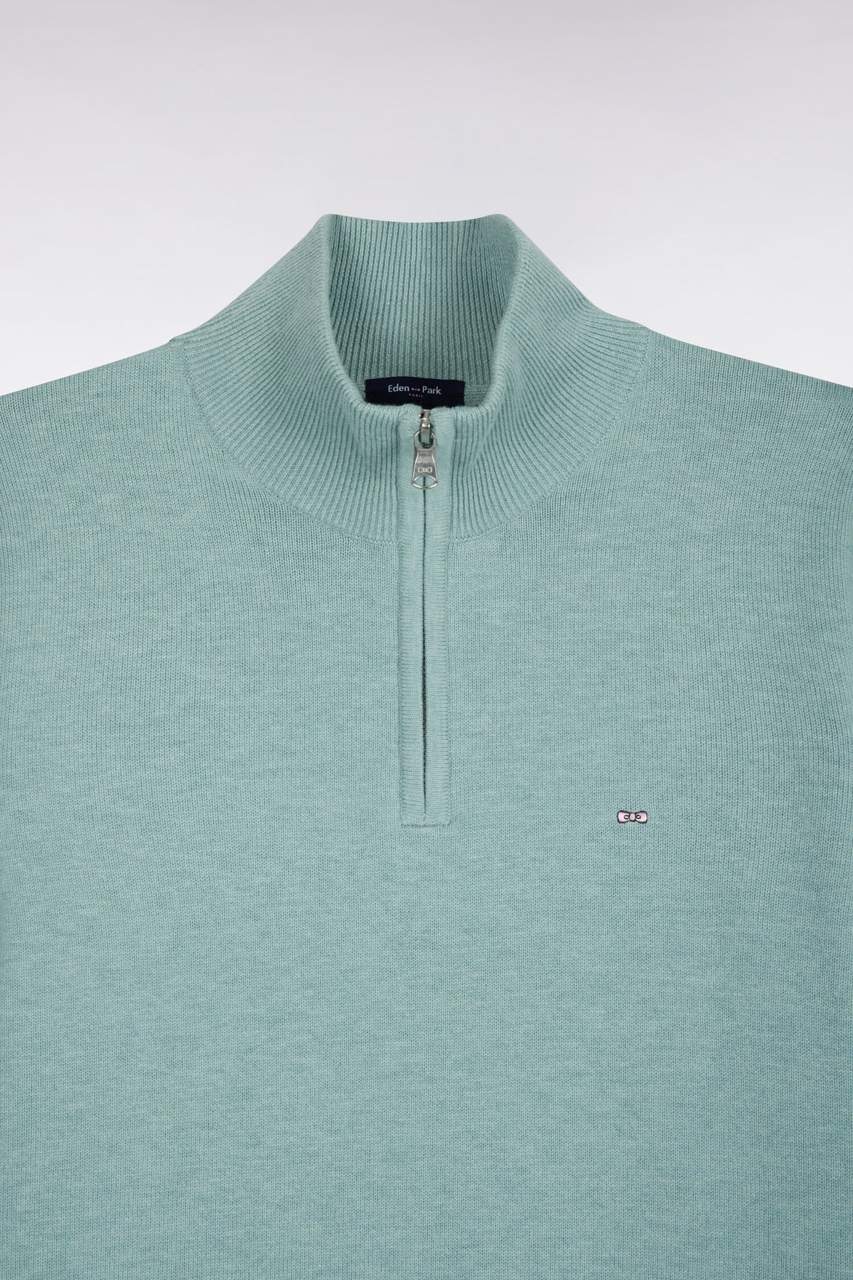 Straight cut water green wool and cotton trucker neck sweater