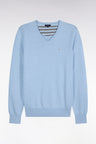 Straight cut wool and cotton V-neck sweater