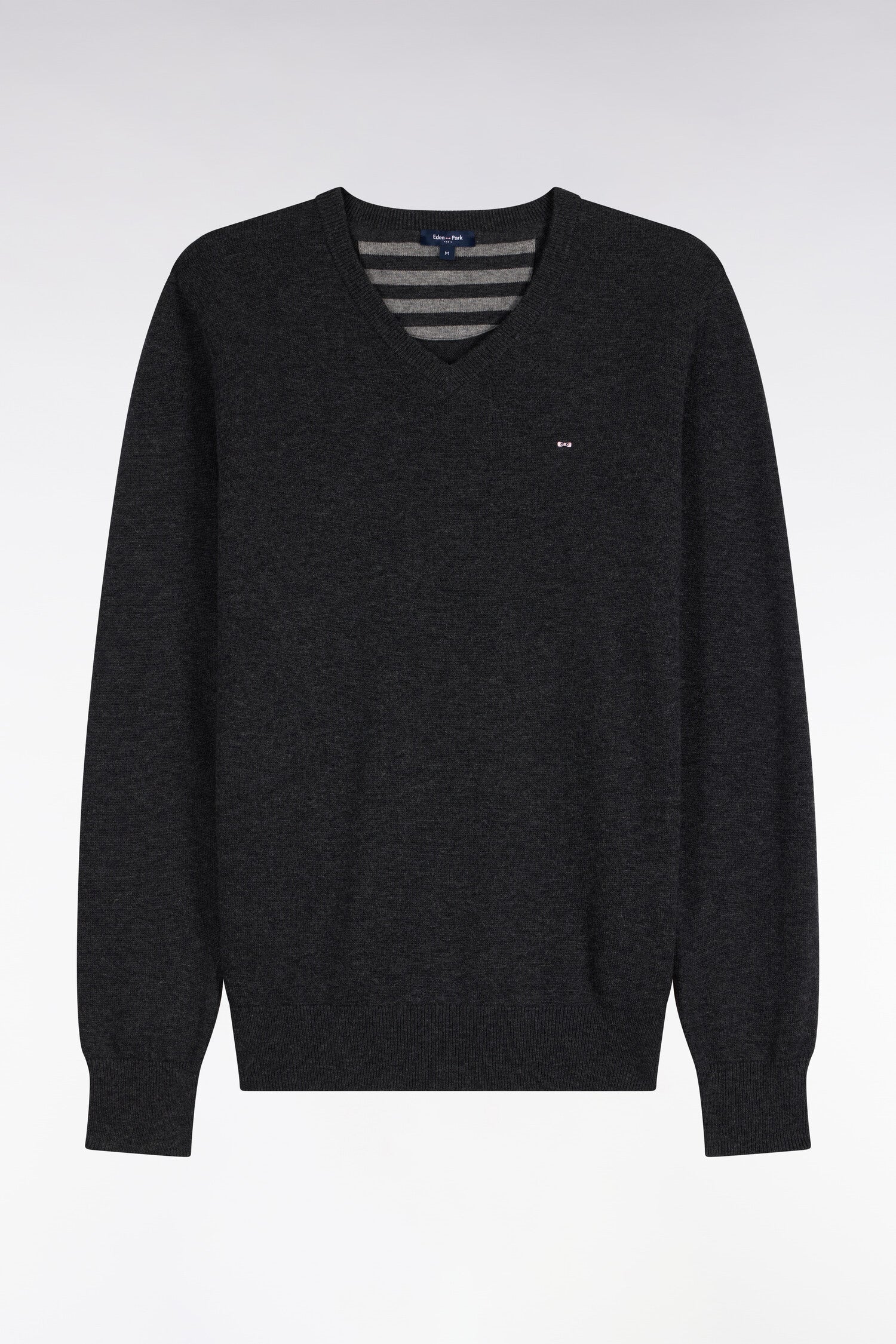 Pull col V en laine et coton gris foncé coupe droite