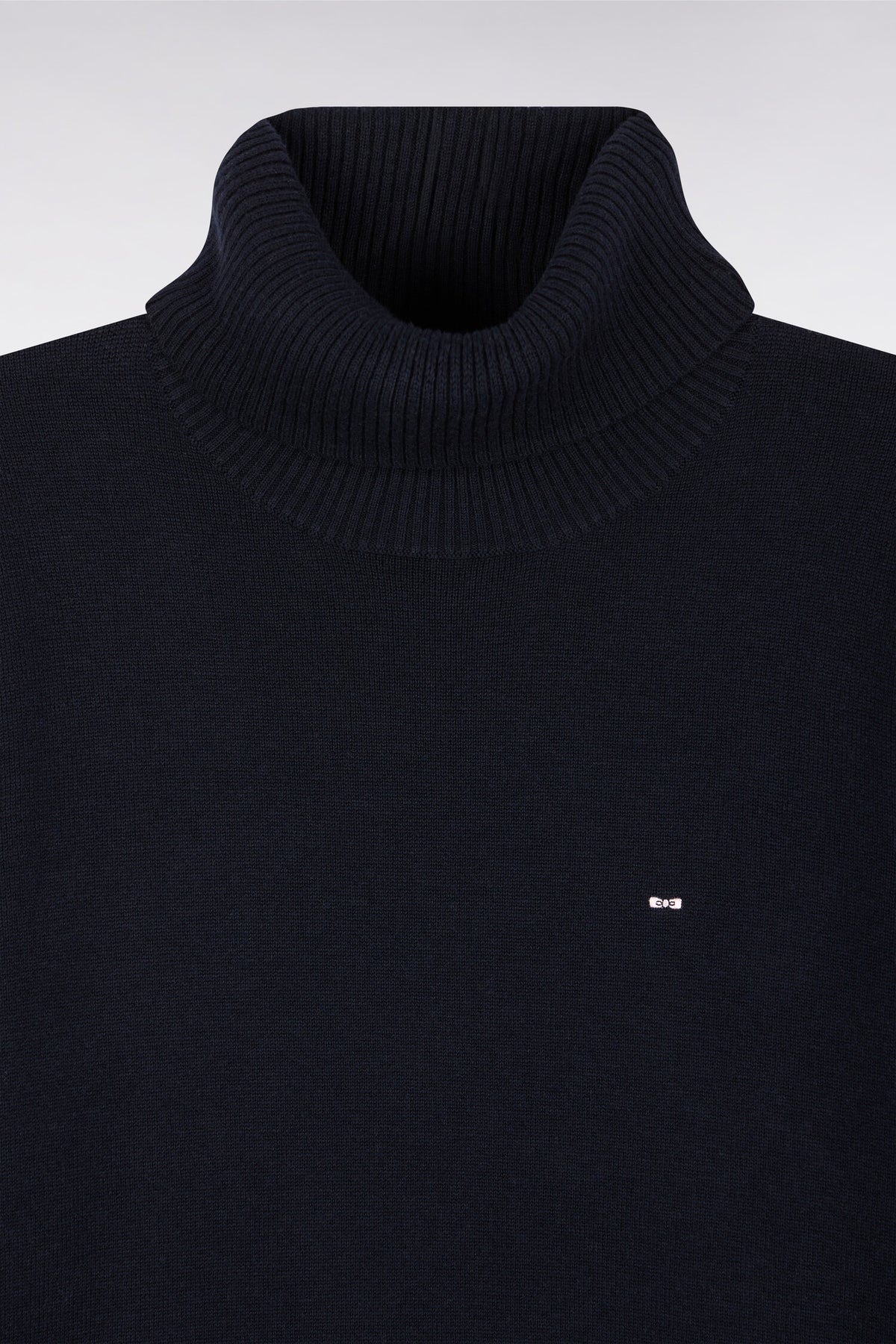 Straight cut navy wool and cotton turtleneck sweater