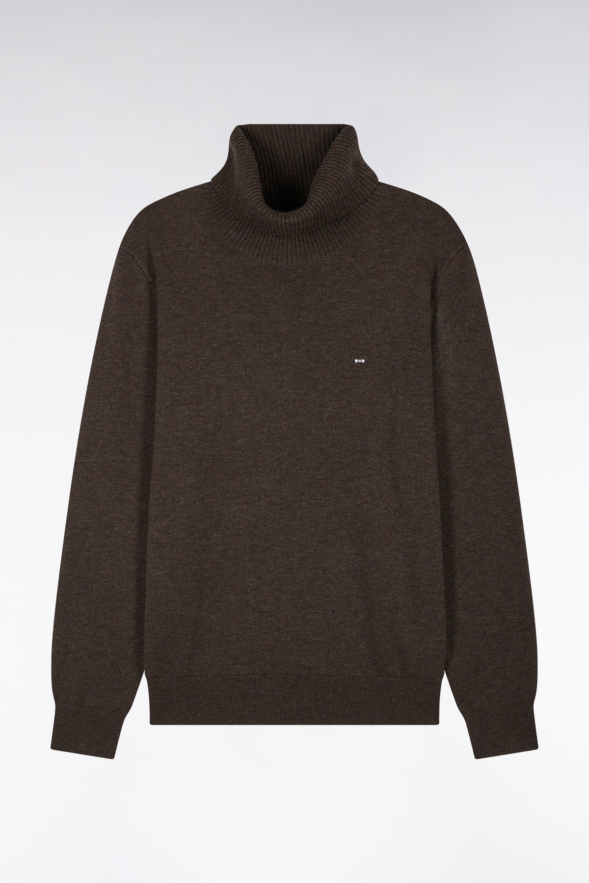 Straight cut brown wool and cotton turtleneck sweater