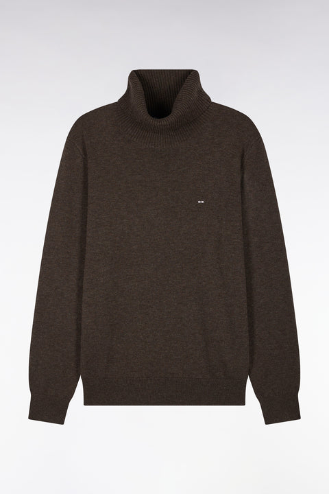 Pull col roulé en laine et coton marron coupe droite - Image 2