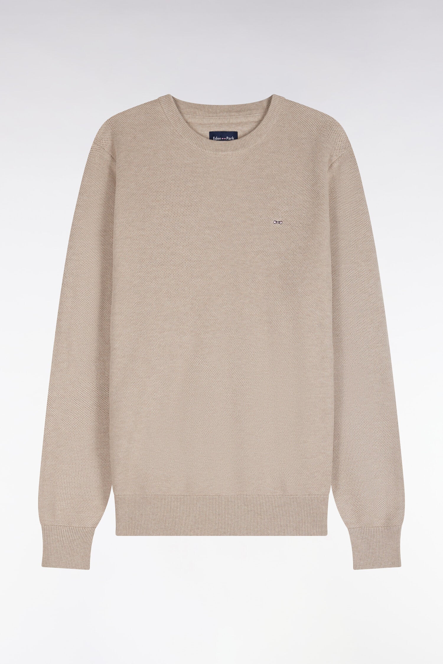 Pull col rond en coton beige coupe droite