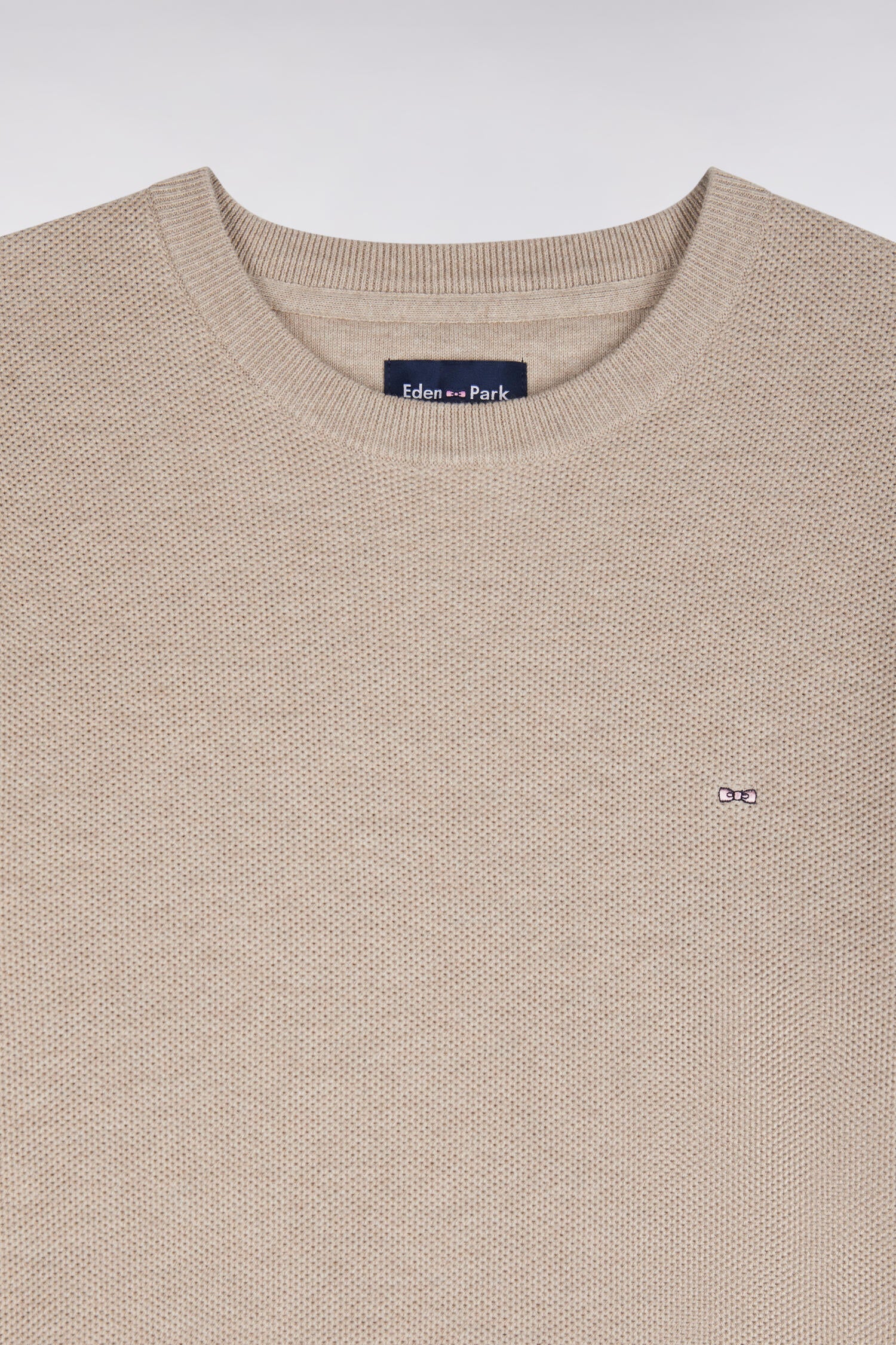 Pull col rond en coton beige coupe droite