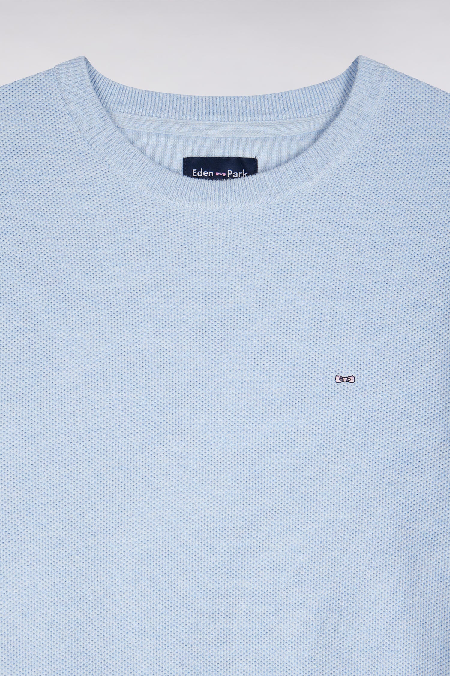 Pull col rond en coton bleu ciel coupe droite