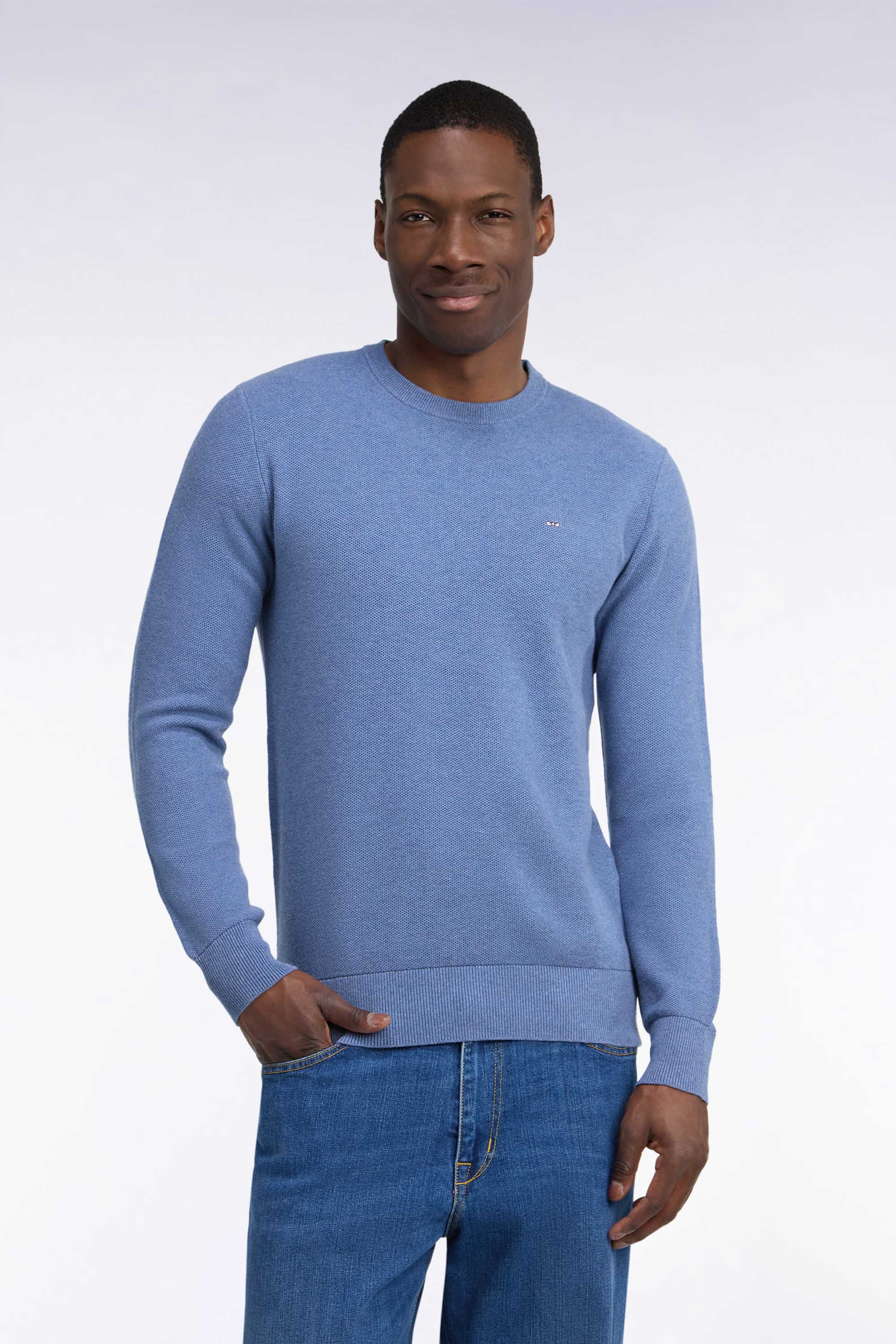 Pullover Rundhalsausschnitt aus Baumwolle Blau foncé
