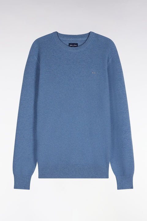 Pull col rond en coton bleu  coupe droite - Image 2