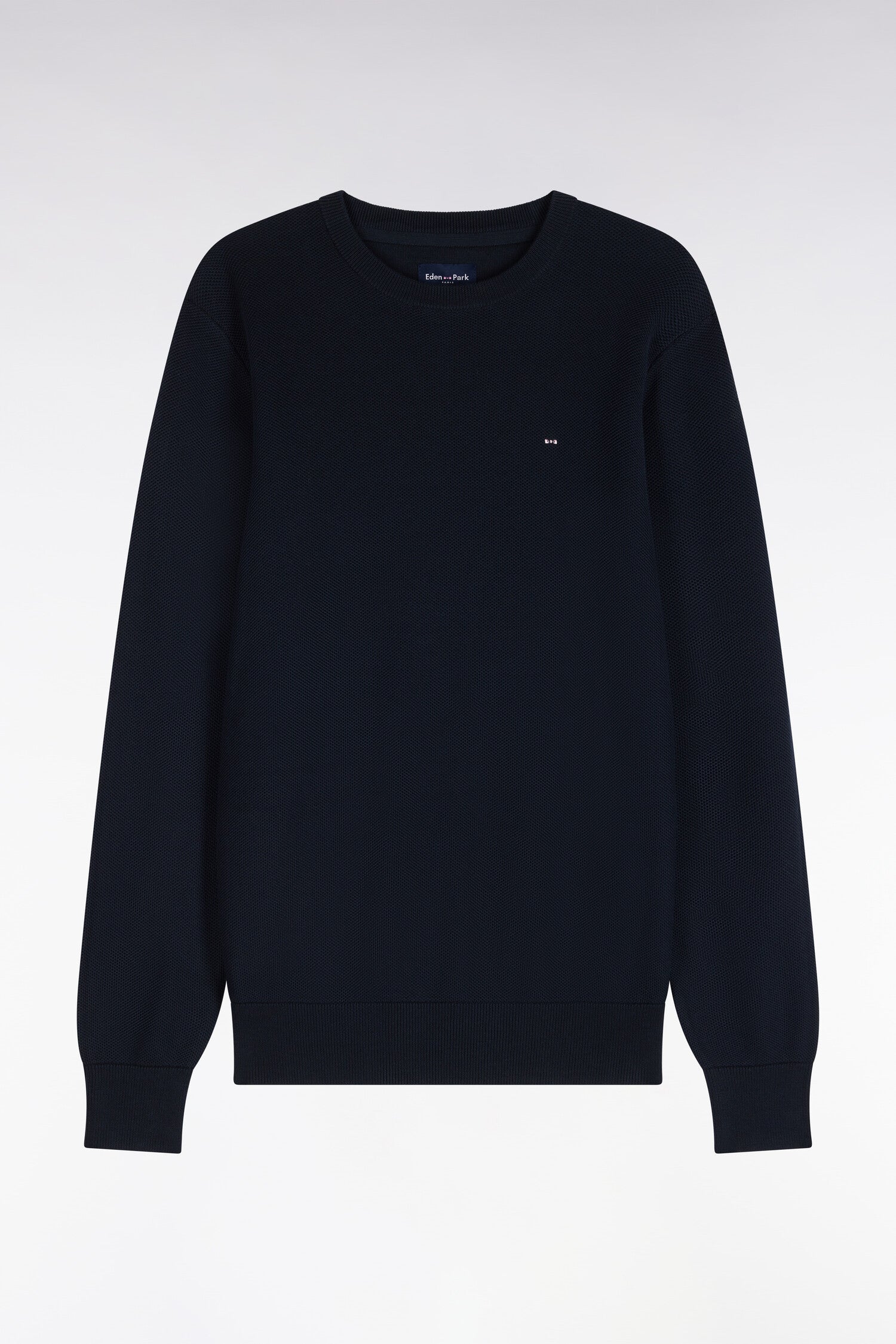 Pull col rond en coton marine coupe droite