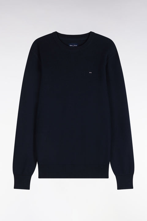 Pull col rond en coton marine coupe droite - Image 2