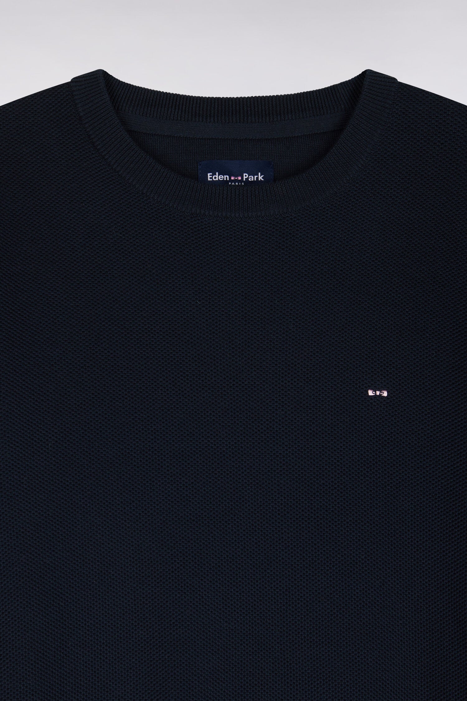 Pull col rond en coton marine coupe droite