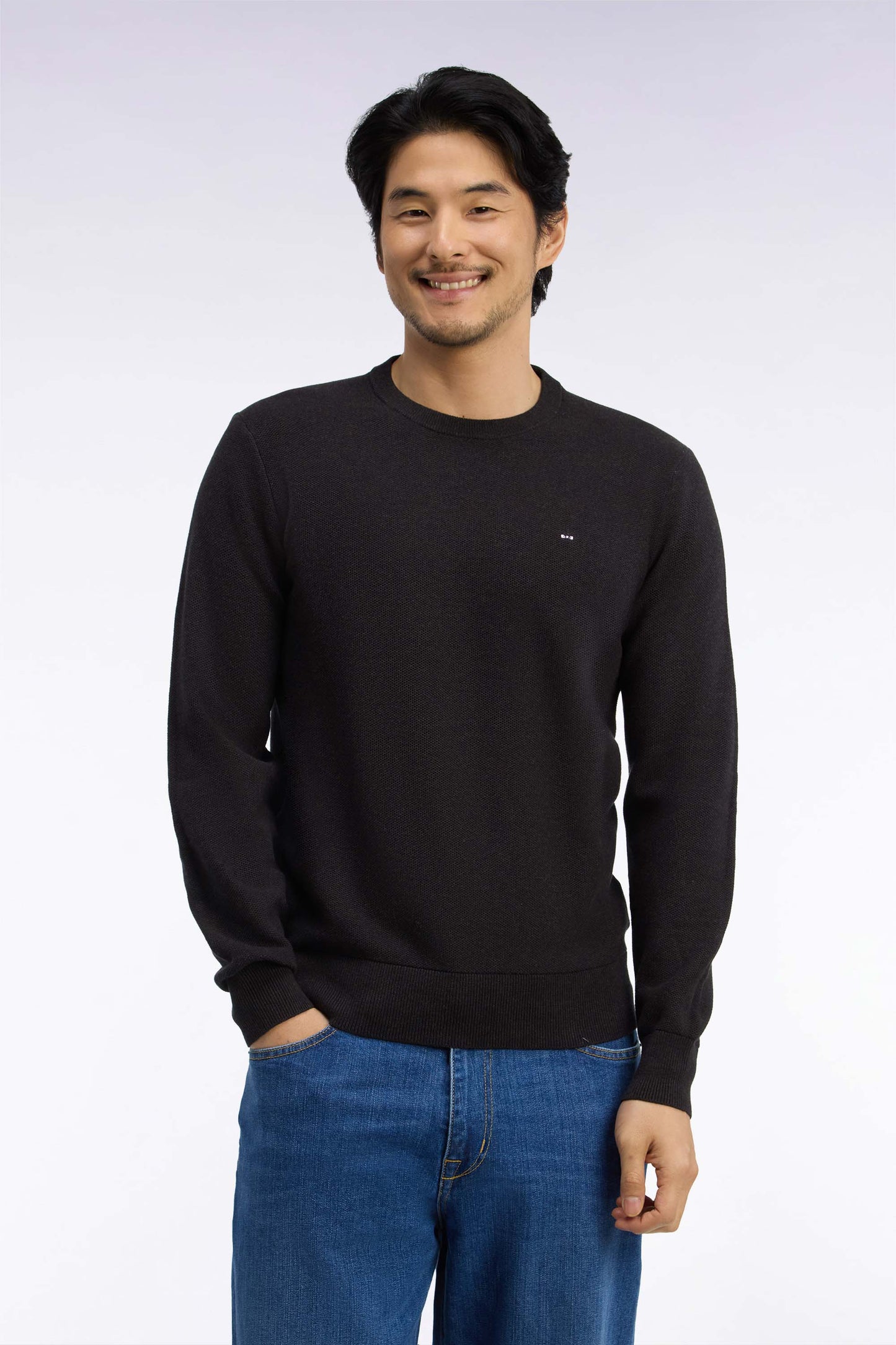 Pull col rond en coton marron coupe droite