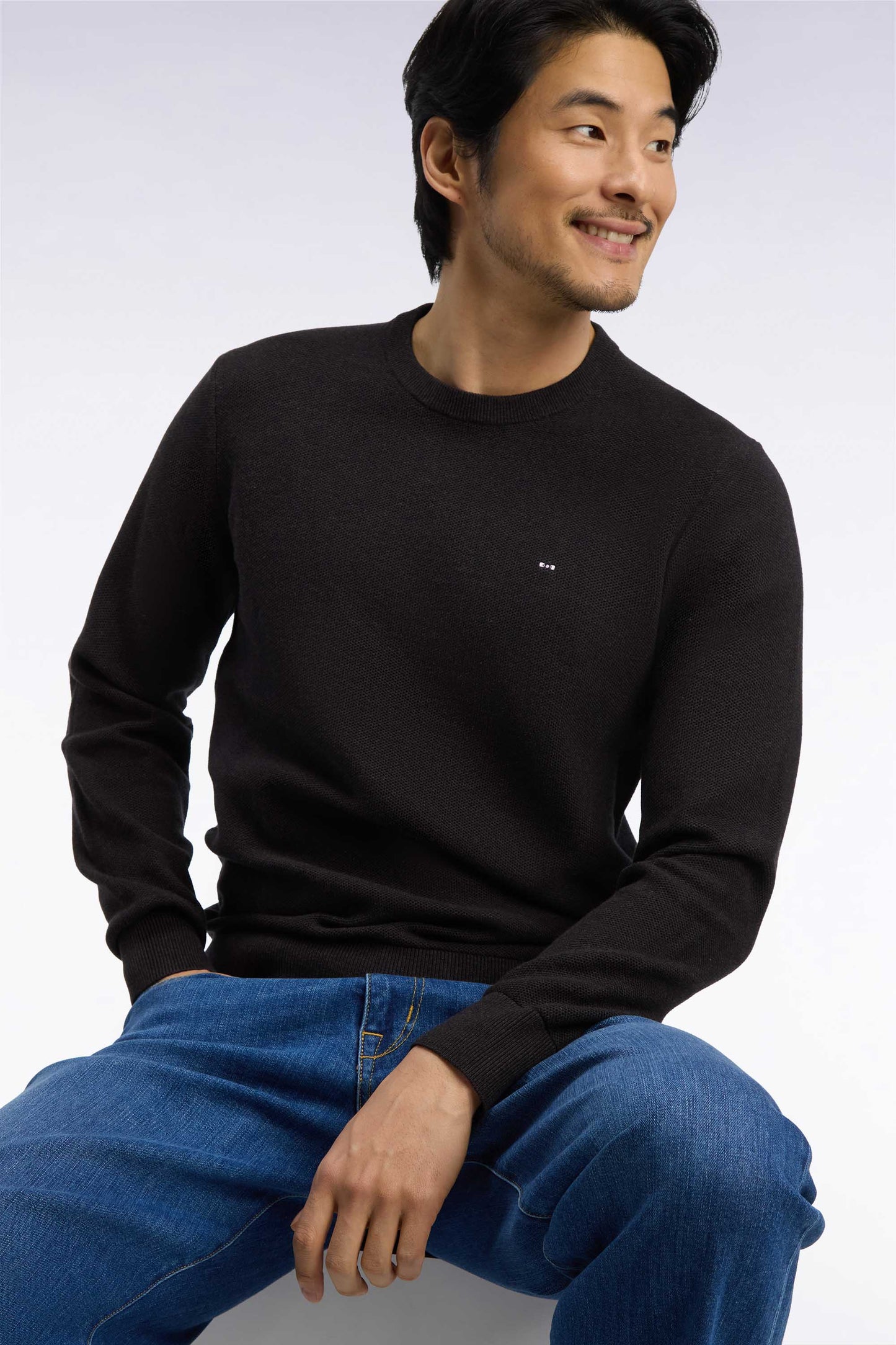 Pull col rond en coton marron coupe droite