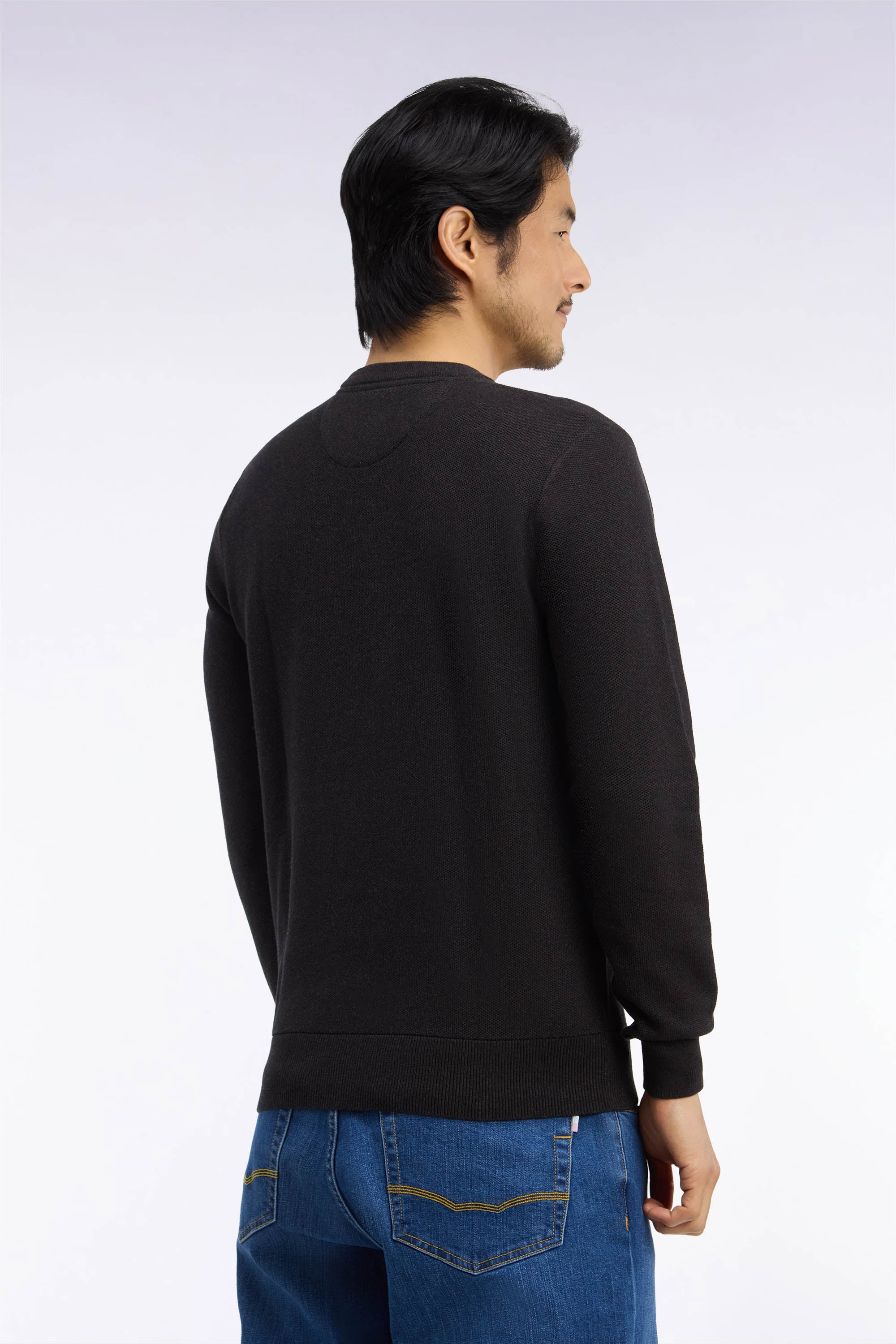 Pull col rond en coton marron coupe droite
