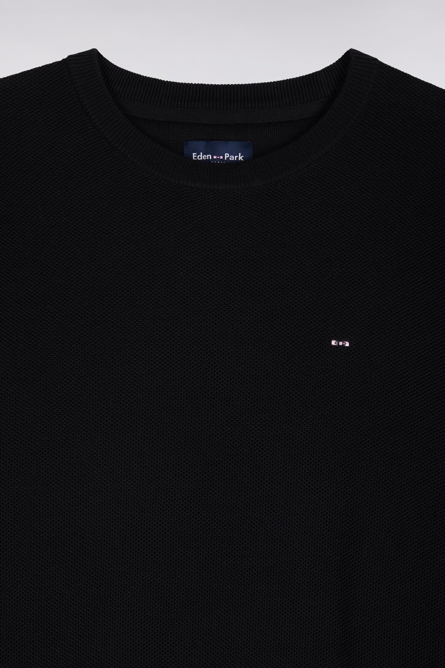 Pull col rond en coton noir coupe droite