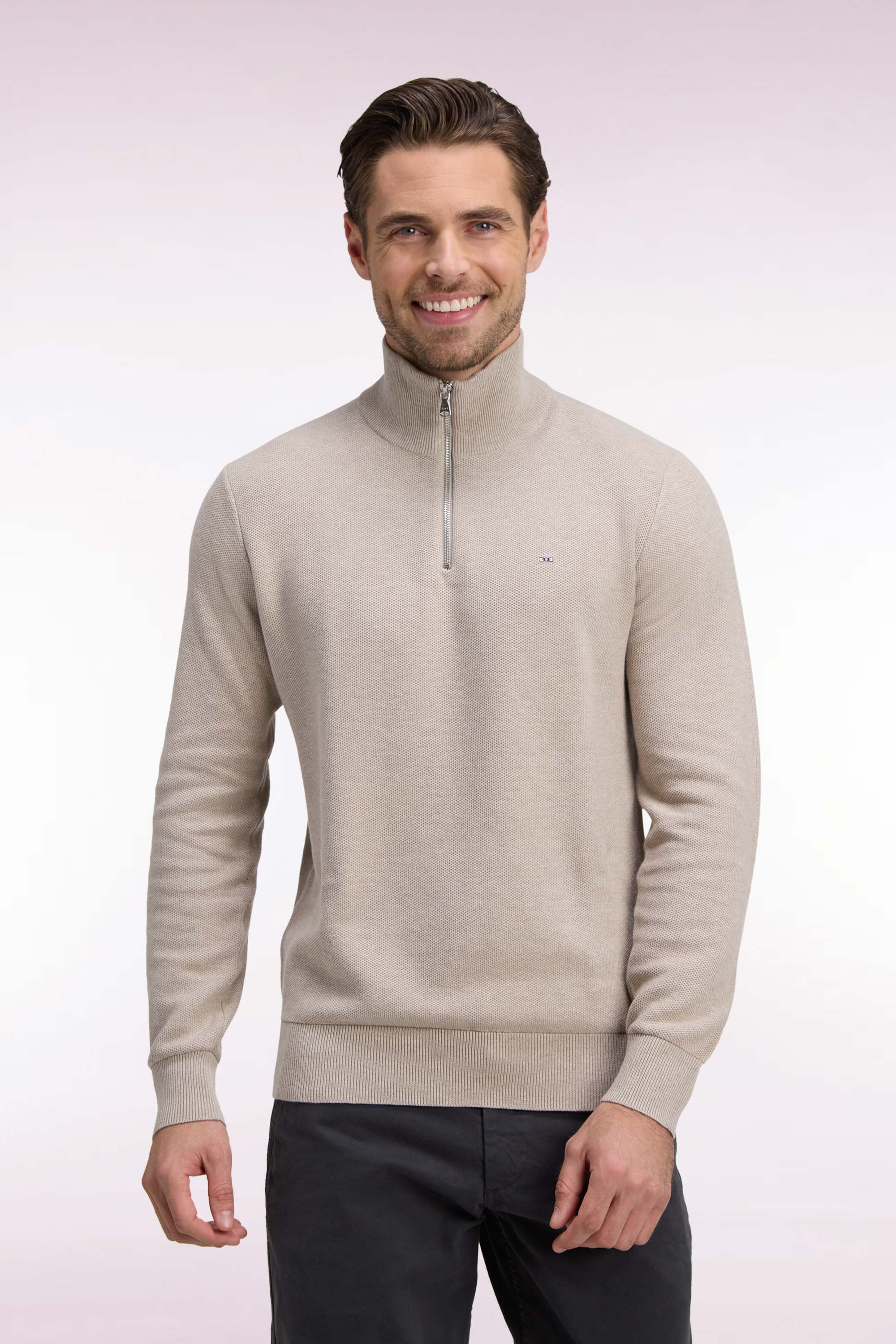 Pullover col camionneur aus Baumwolle Beige
