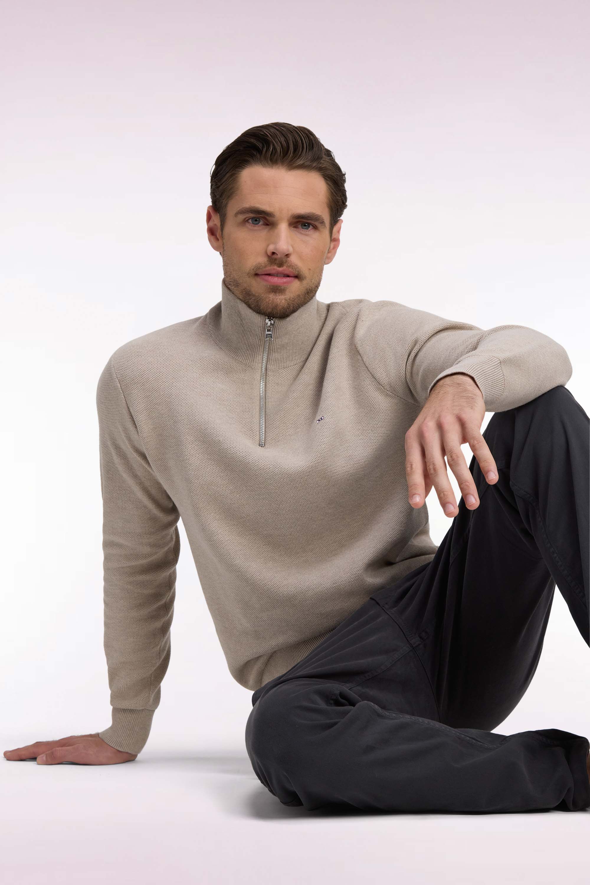 Pullover col camionneur aus Baumwolle Beige