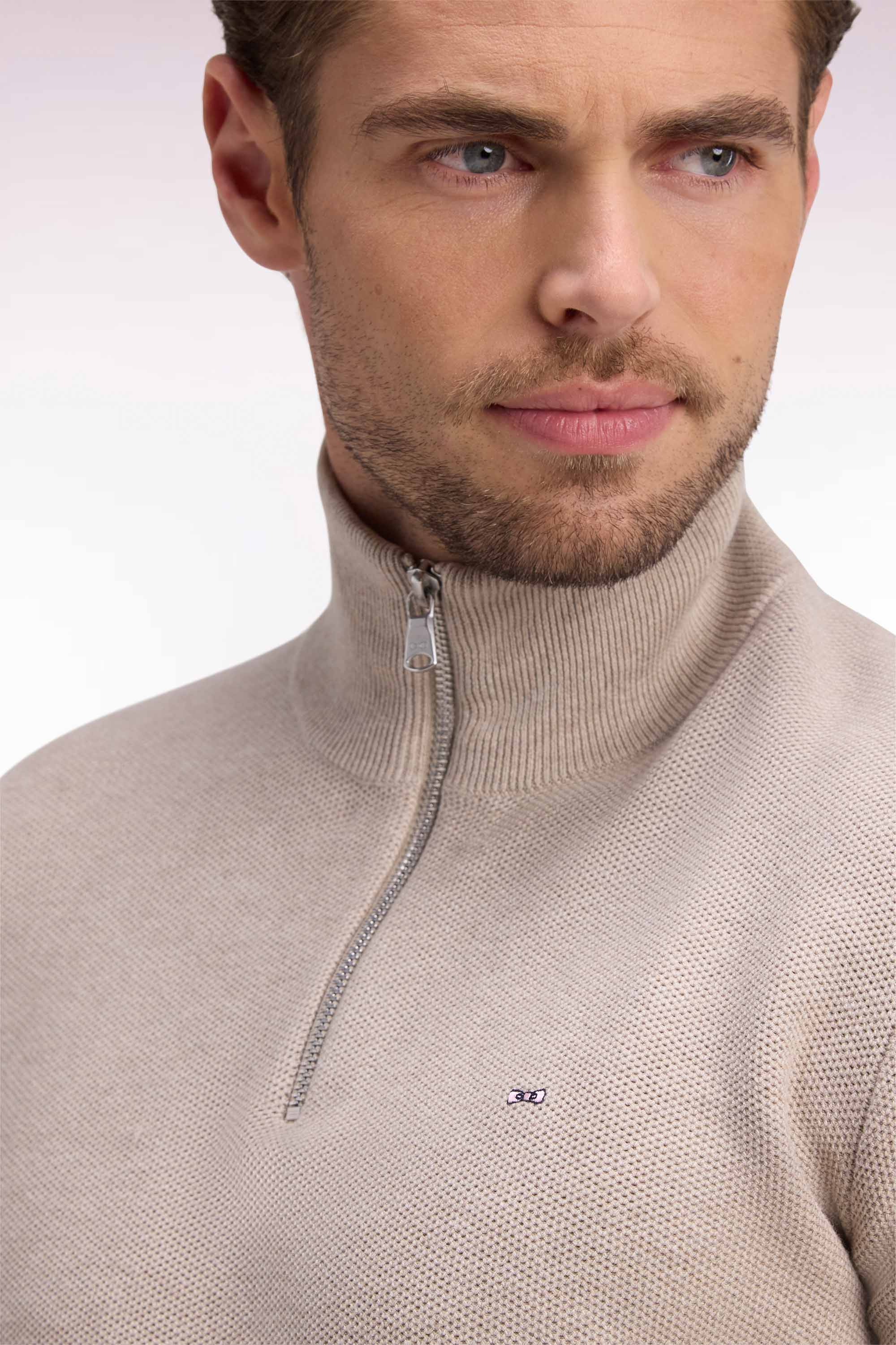 Pullover col camionneur aus Baumwolle Beige