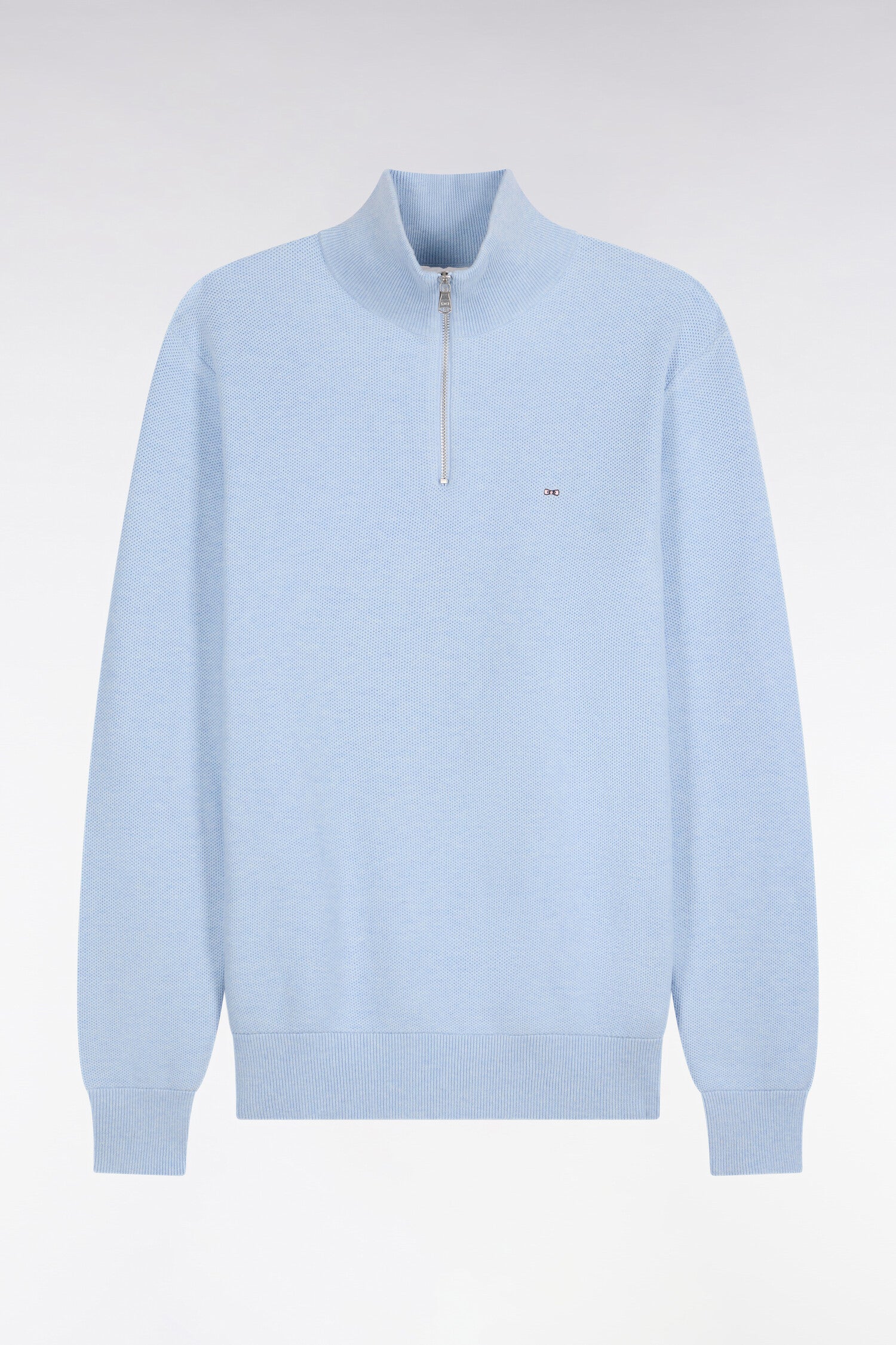 Pull col camionneur en coton bleu ciel coupe droite