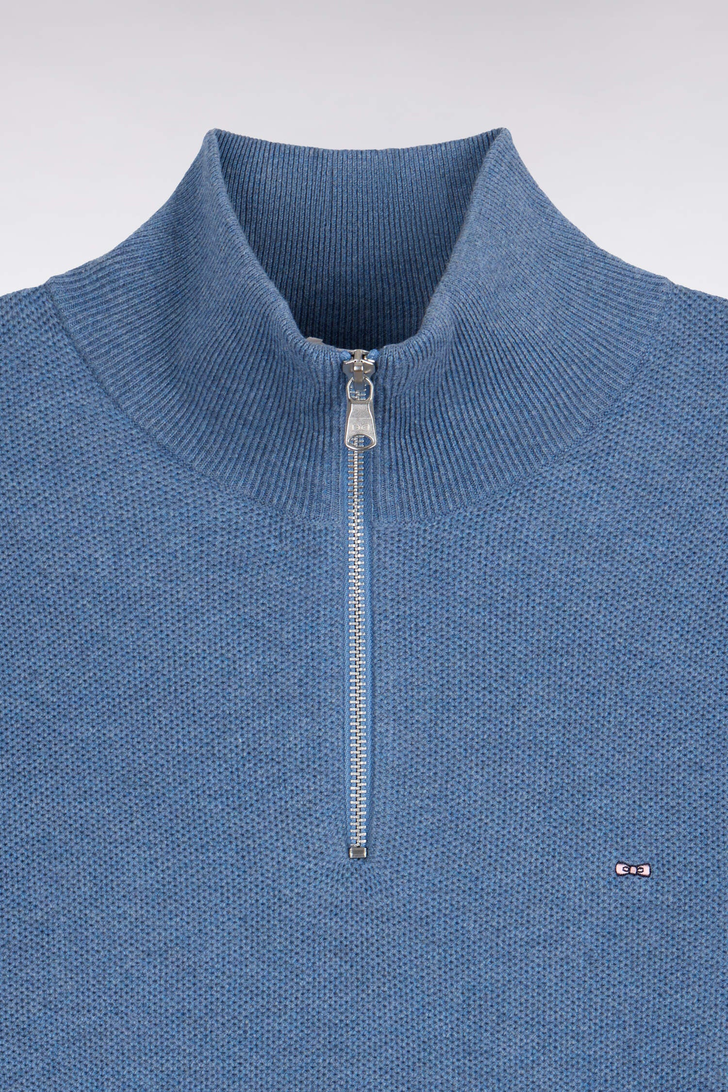 Pull col camionneur en coton bleu coupe droite