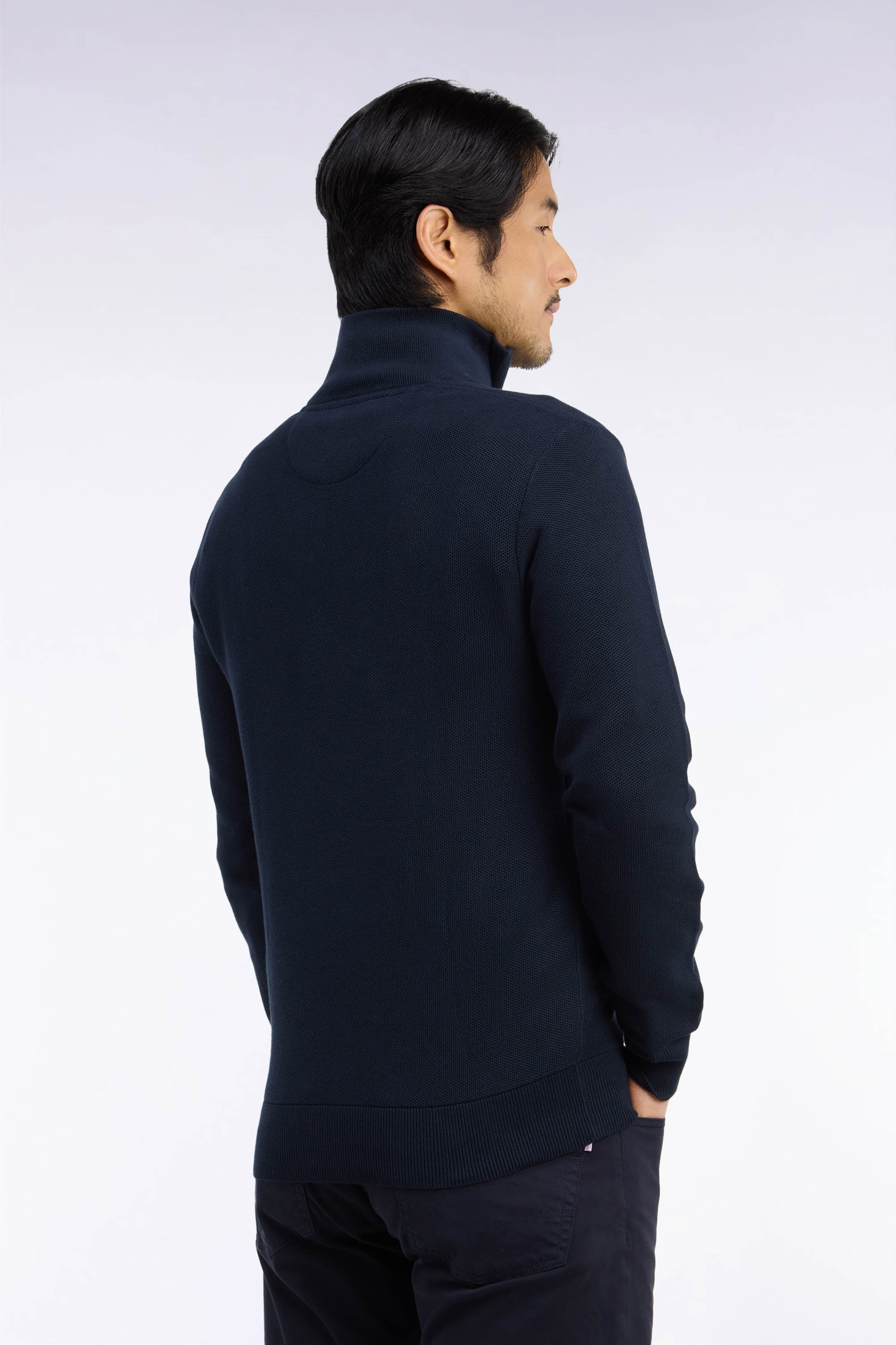 Pull col camionneur en coton marine coupe droite