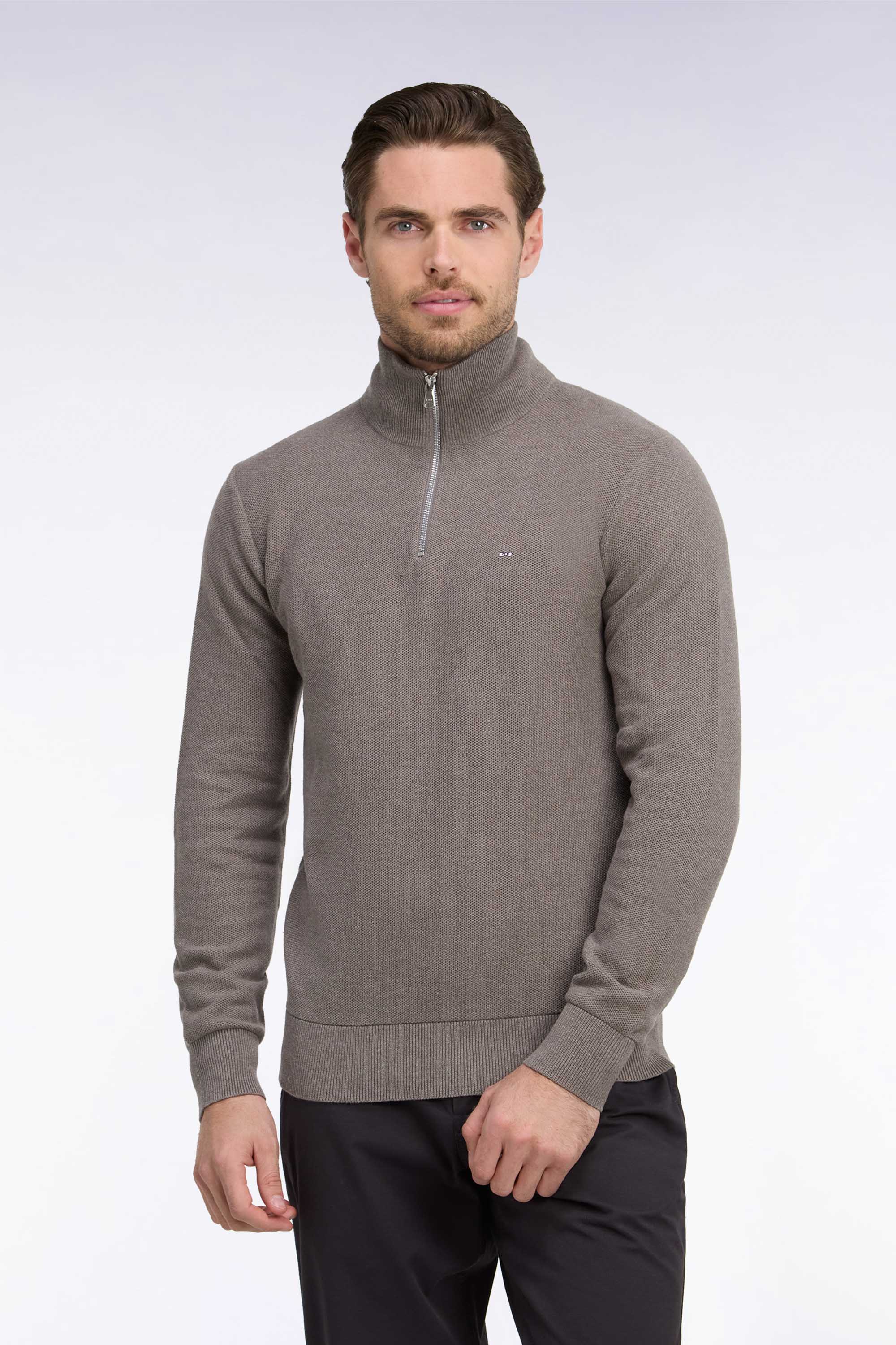 Pullover col camionneur aus Baumwolle Braun
