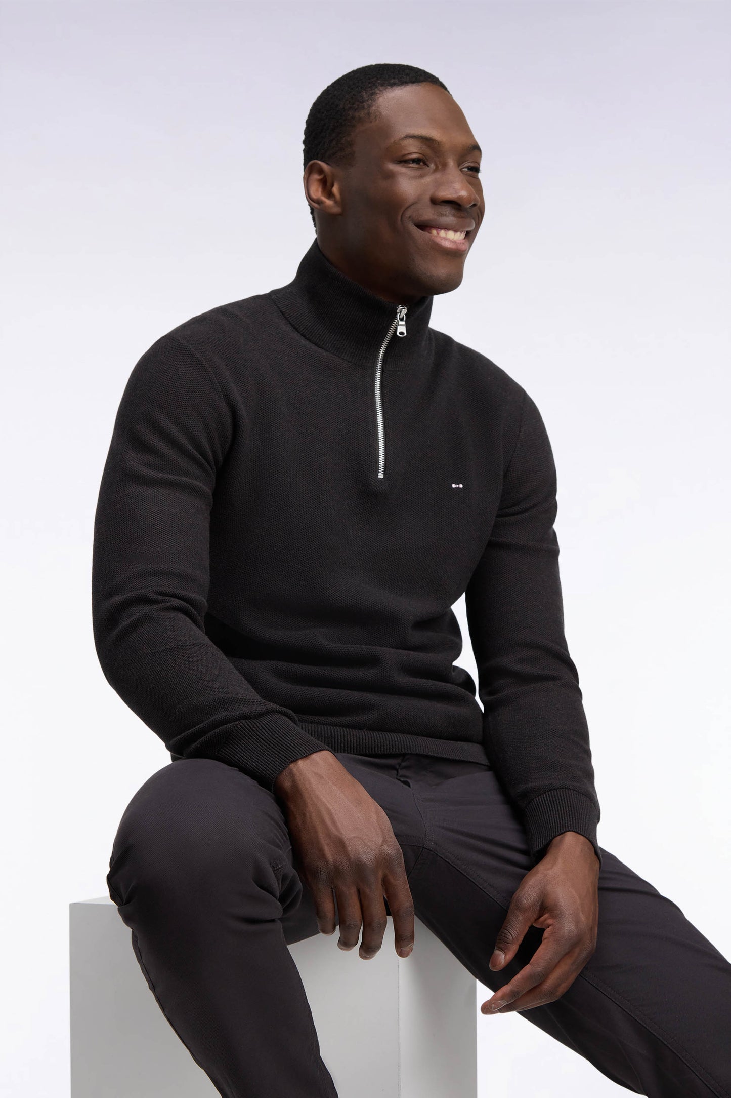 Pull col camionneur en coton marron coupe droite