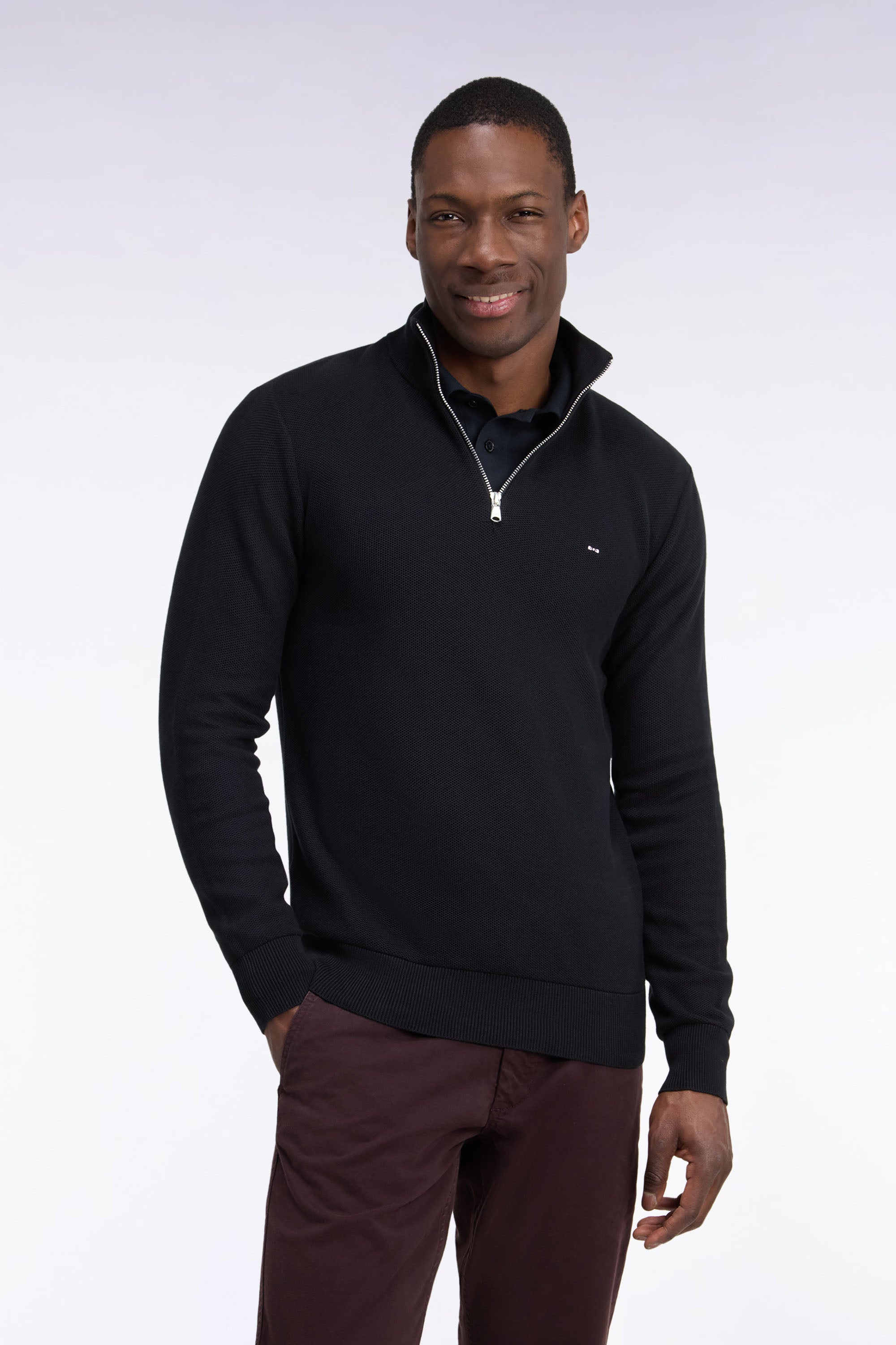 Pullover col camionneur aus Baumwolle Schwarz