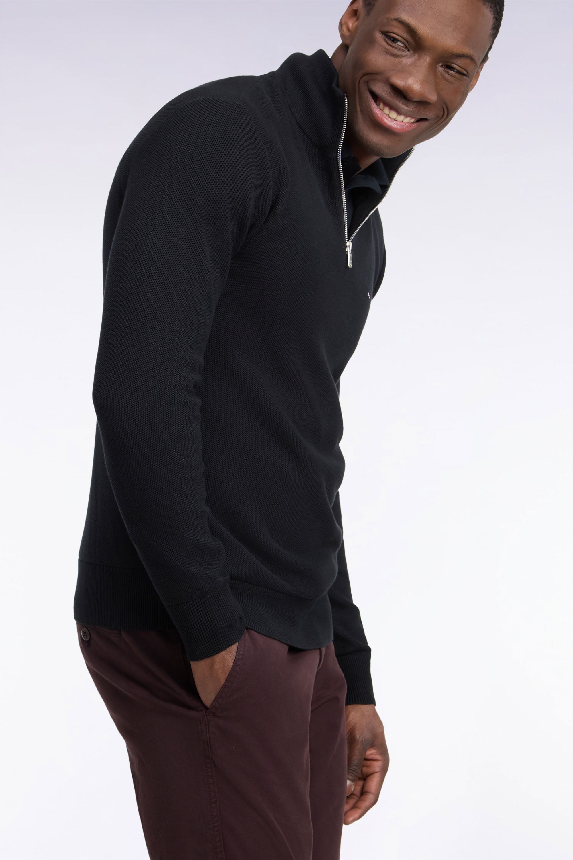 Pullover col camionneur aus Baumwolle Schwarz