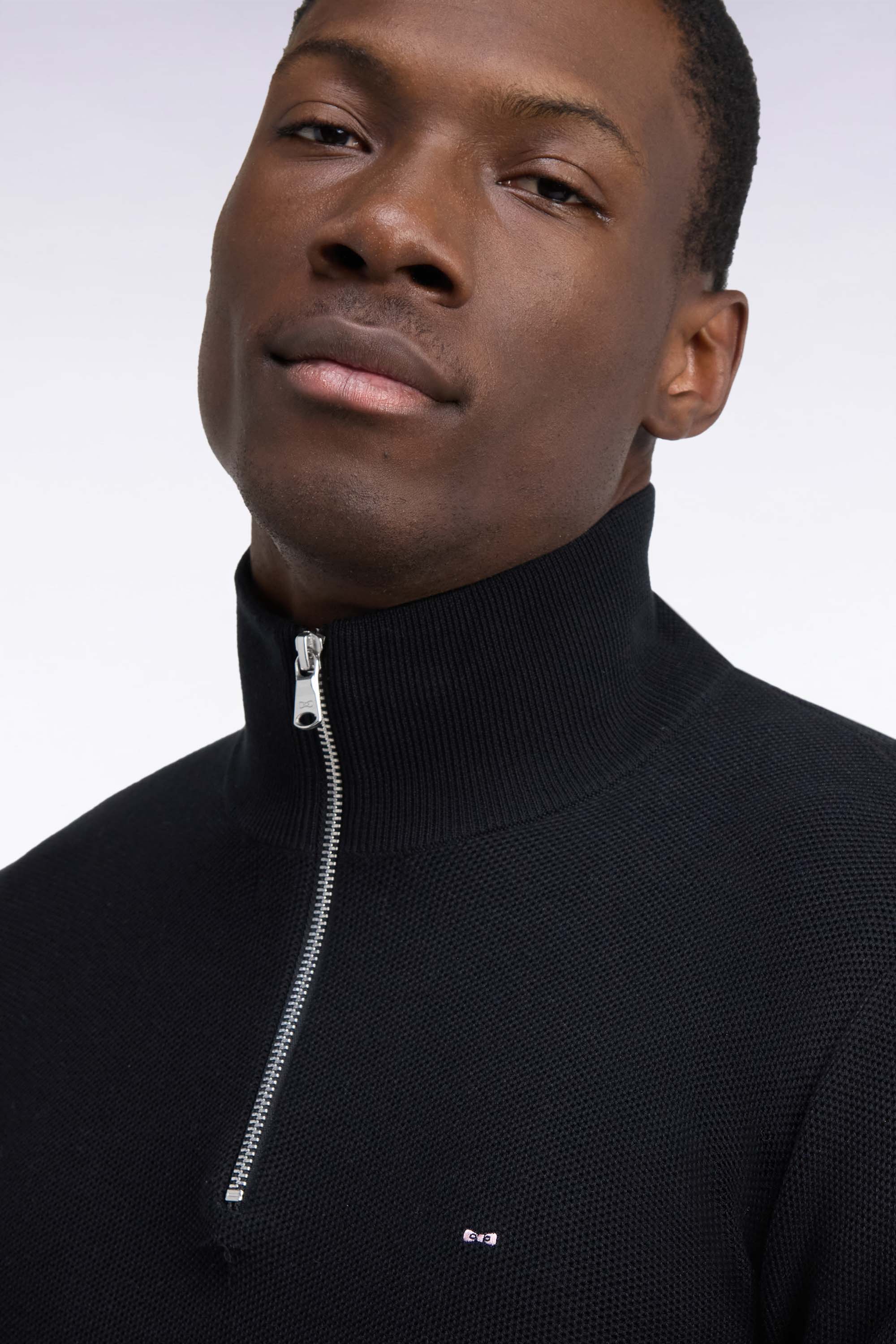 Pullover col camionneur aus Baumwolle Schwarz