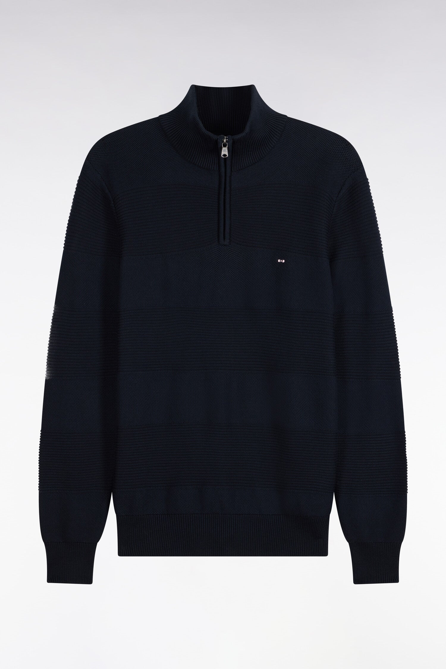 Pull à col camionneur zippé en maille marine à effets de rayures coupe regular