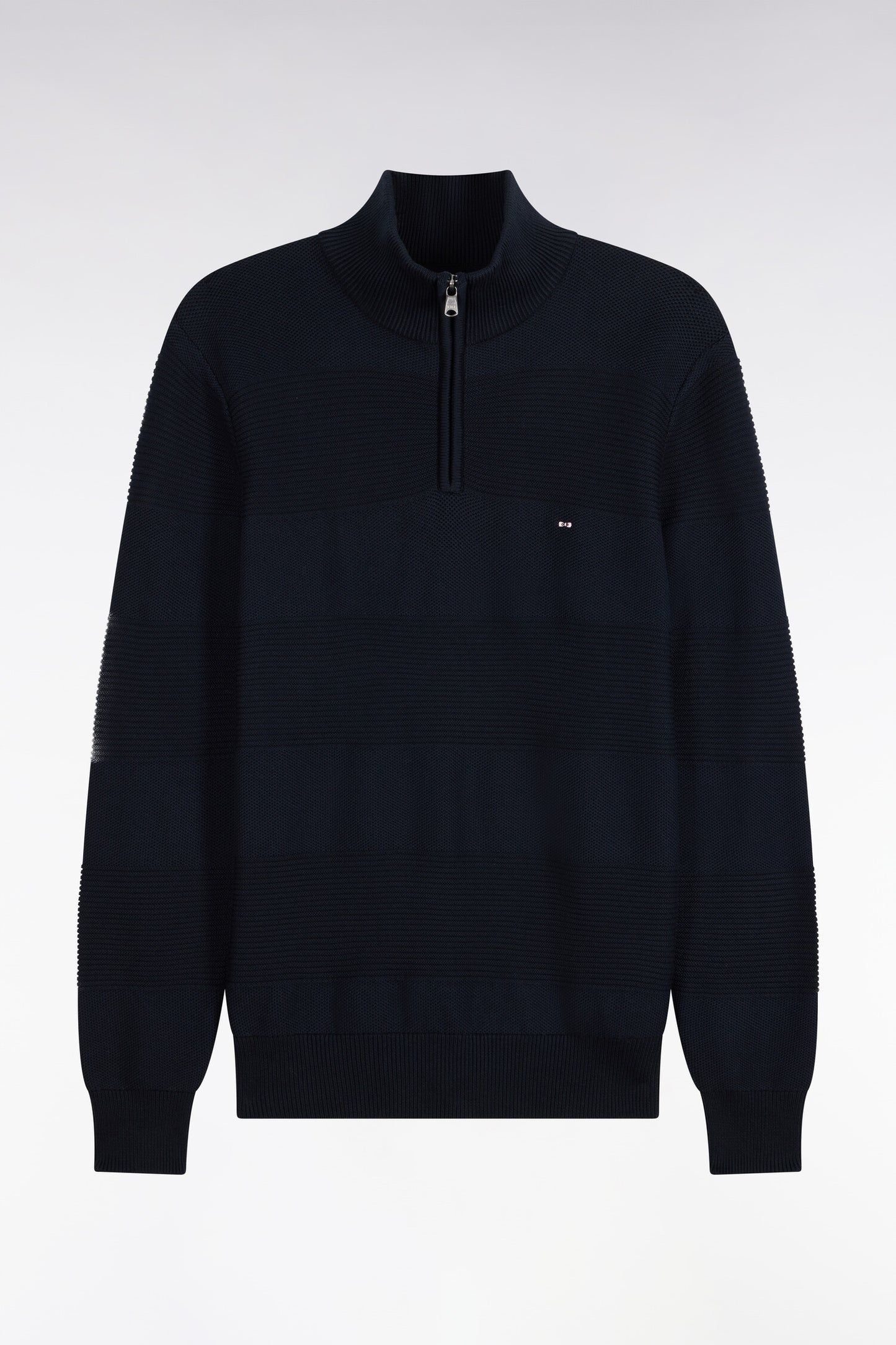 Pull à col camionneur zippé en maille marine à effets de rayures coupe regular