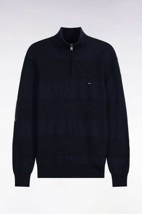 Pull à col camionneur zippé en maille marine à effets de rayures coupe regular - Image 2