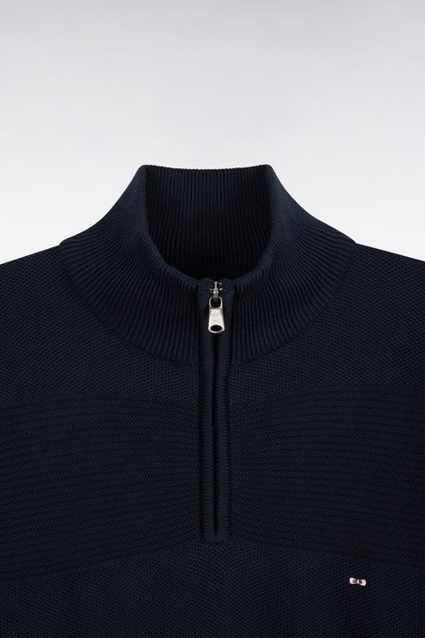 Pull à col camionneur zippé en maille marine à effets de rayures coupe regular - Image 3