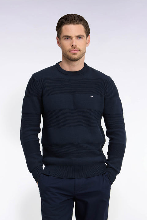 Pull à col rond en maille marine à effet de rayures coupe regular - Image 3