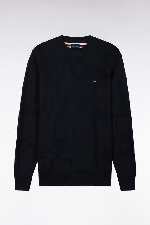 Pull à col rond en maille marine à effet de rayures coupe regular - Image 2