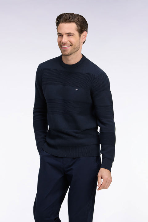 Pull à col rond en maille marine à effet de rayures coupe regular - Image 1