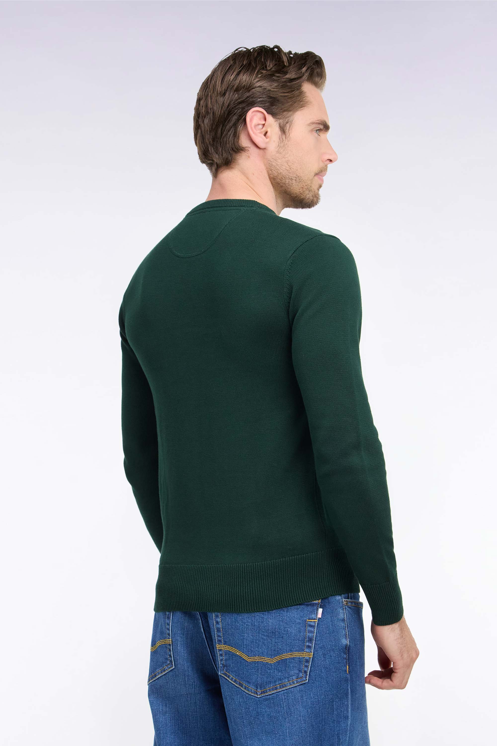 Pull à col rond en coton vert forêt