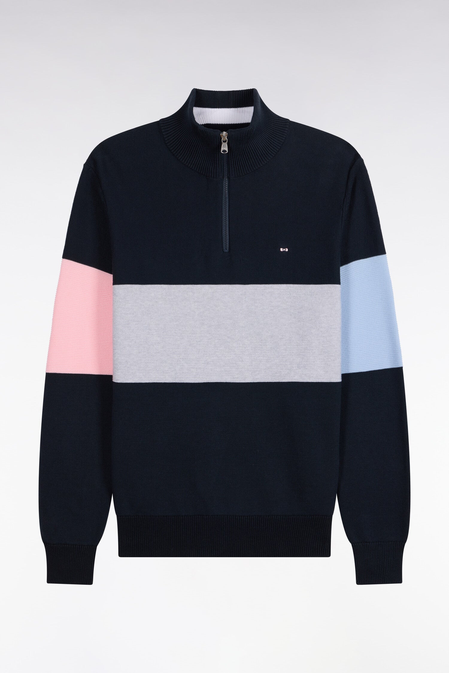 Pull à col camionneur en coton marine à découpe contrastée coupe droite