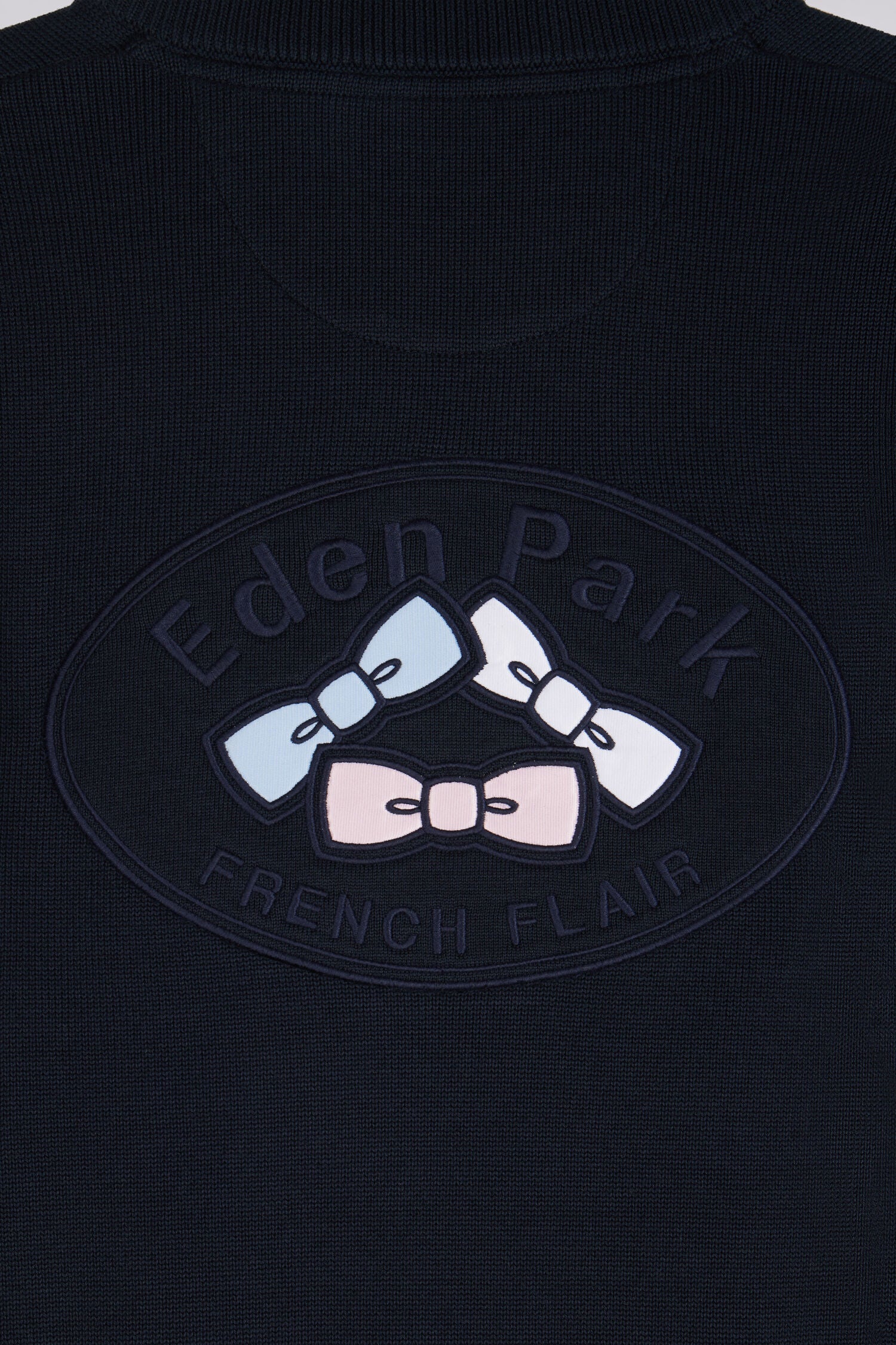 Pull col camionneur zippé en coton marine brodé coupe droite