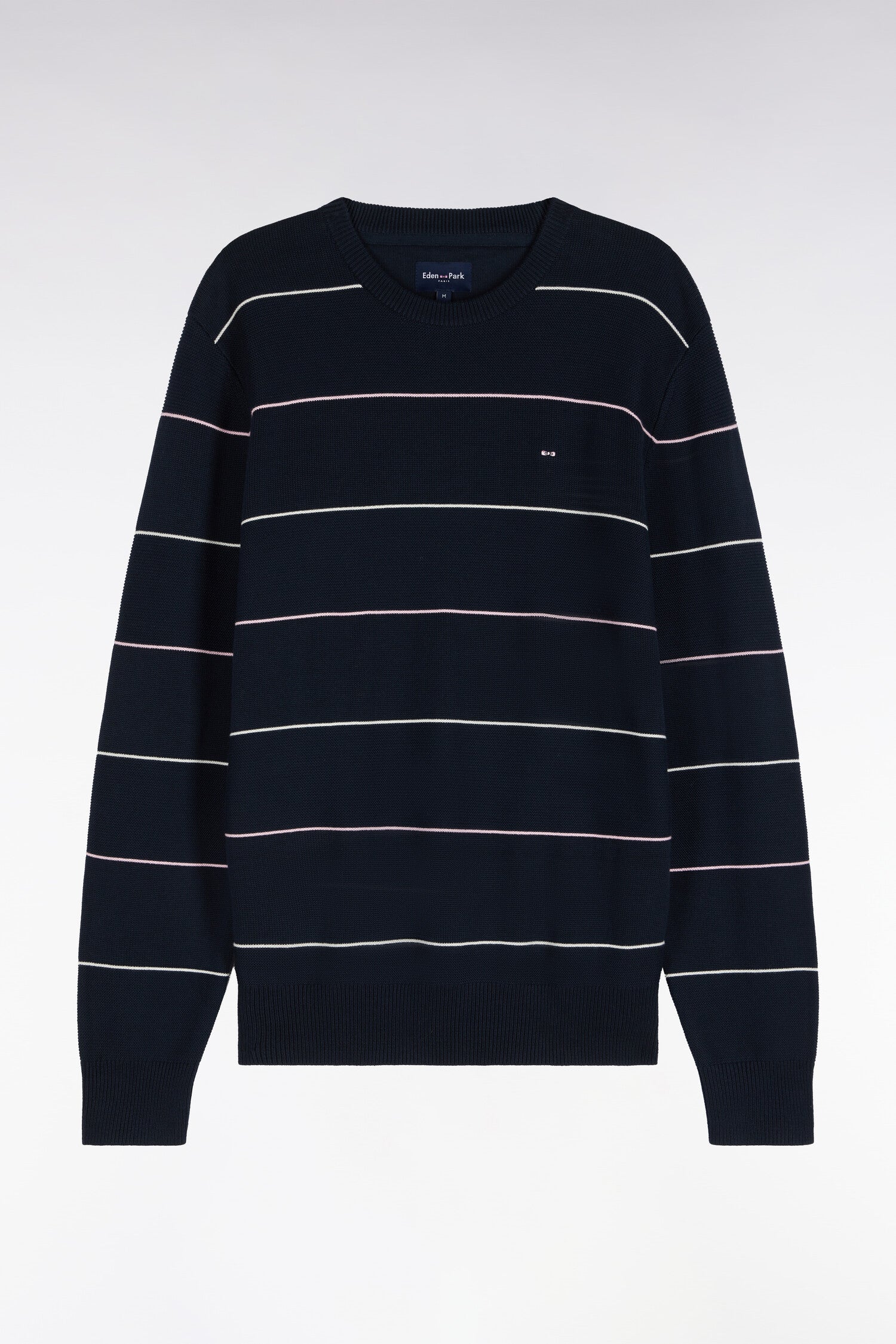 Pull à col rond en coton rayé marine coupe droite