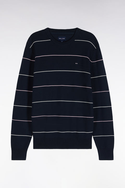 Pull à col rond en coton rayé marine coupe droite - Image 2