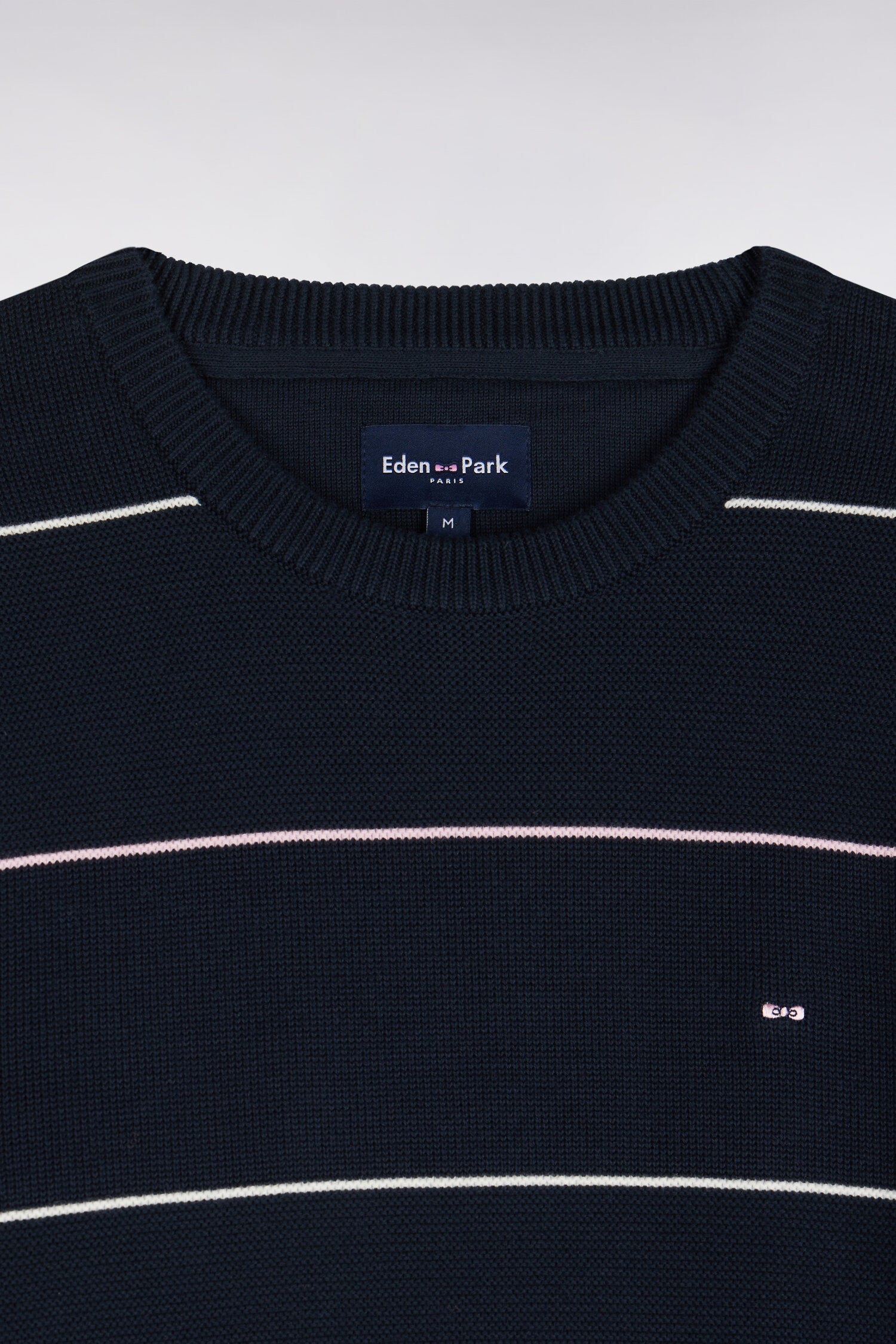 Pull à col rond en coton rayé marine coupe droite
