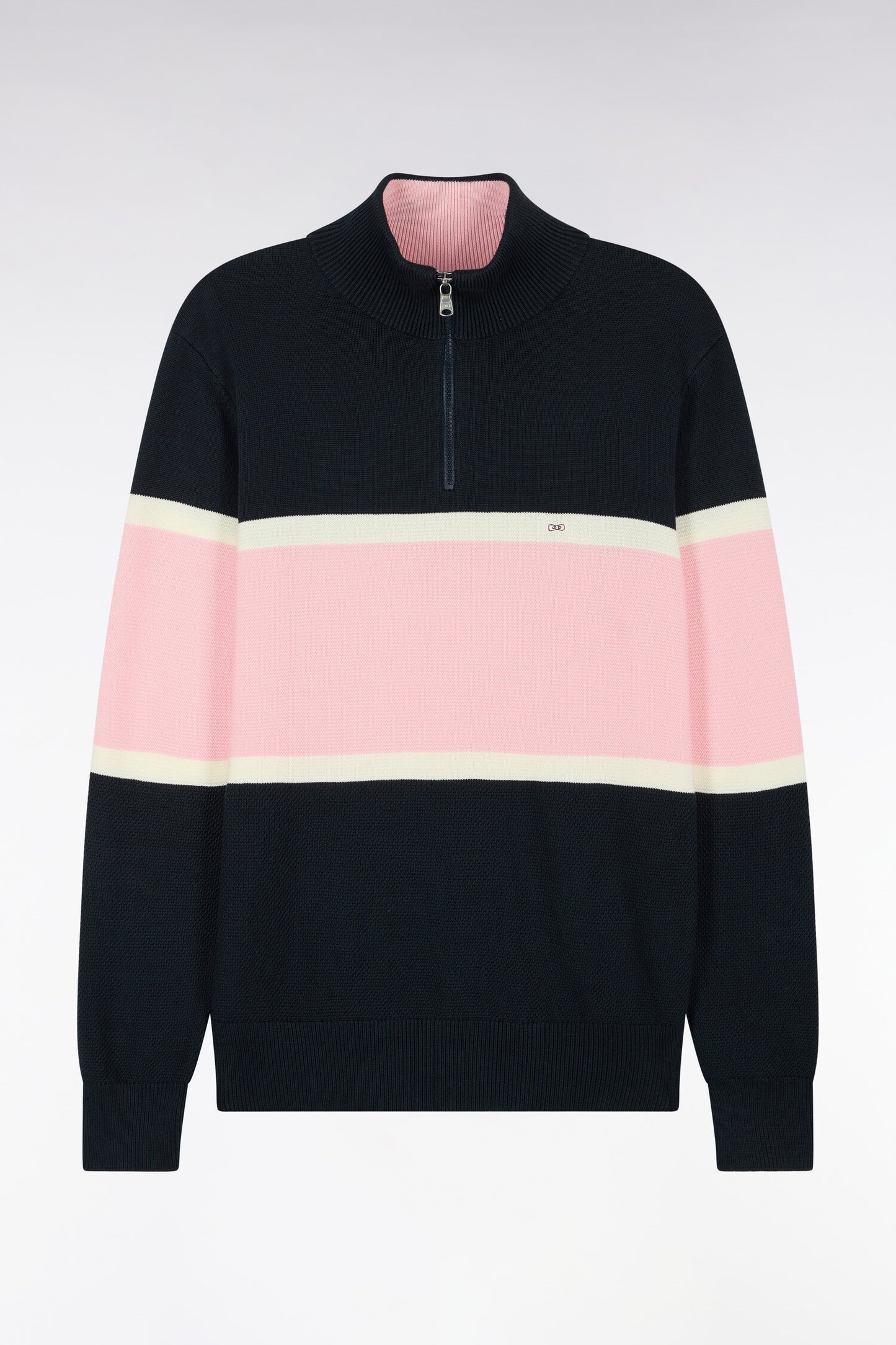 Pull à col camionneur en coton marine à découpes contrastées coupe droite