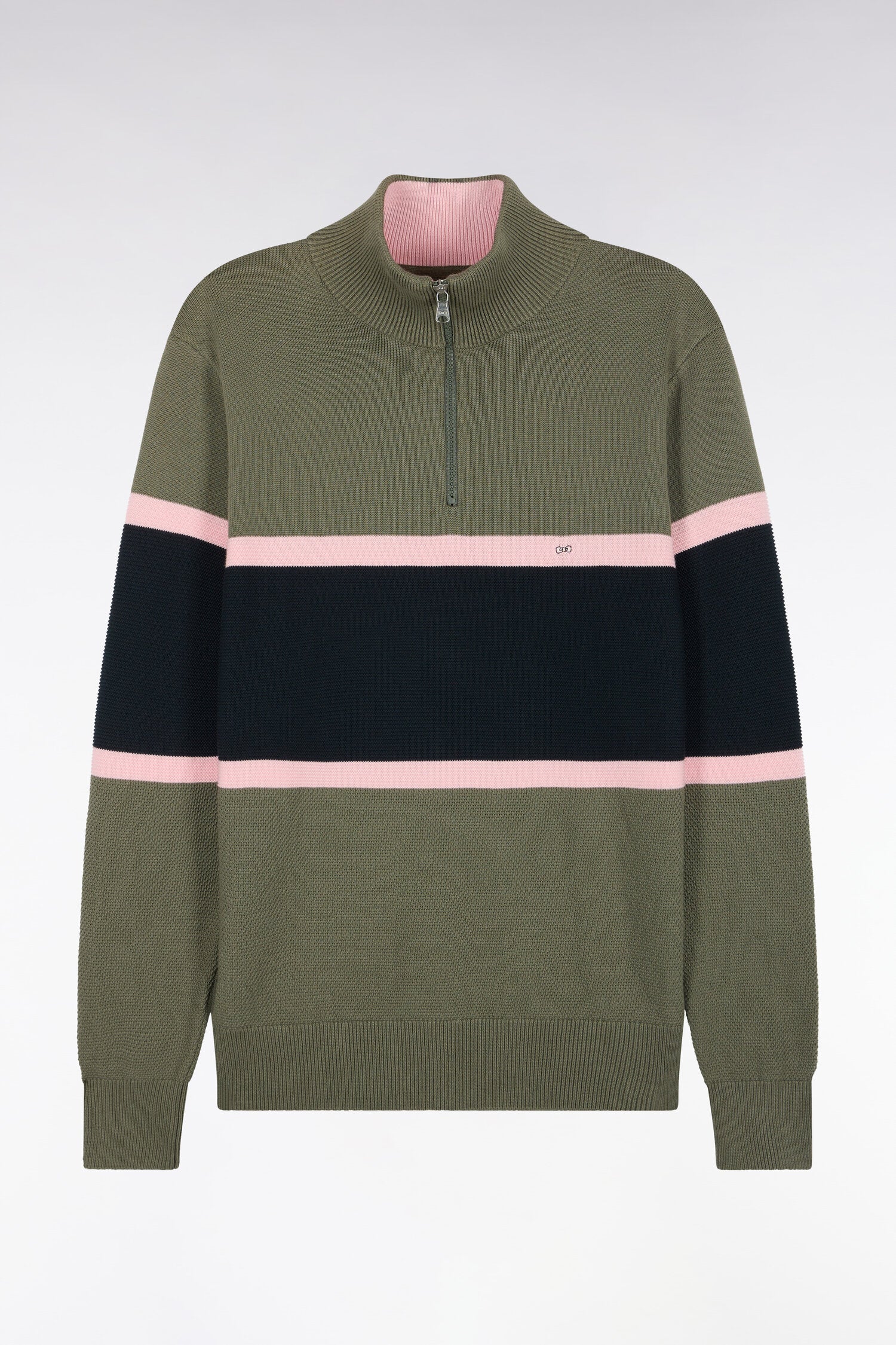 jersey con cuello camionero de algodón verde olive con paneles contrastées corte recto