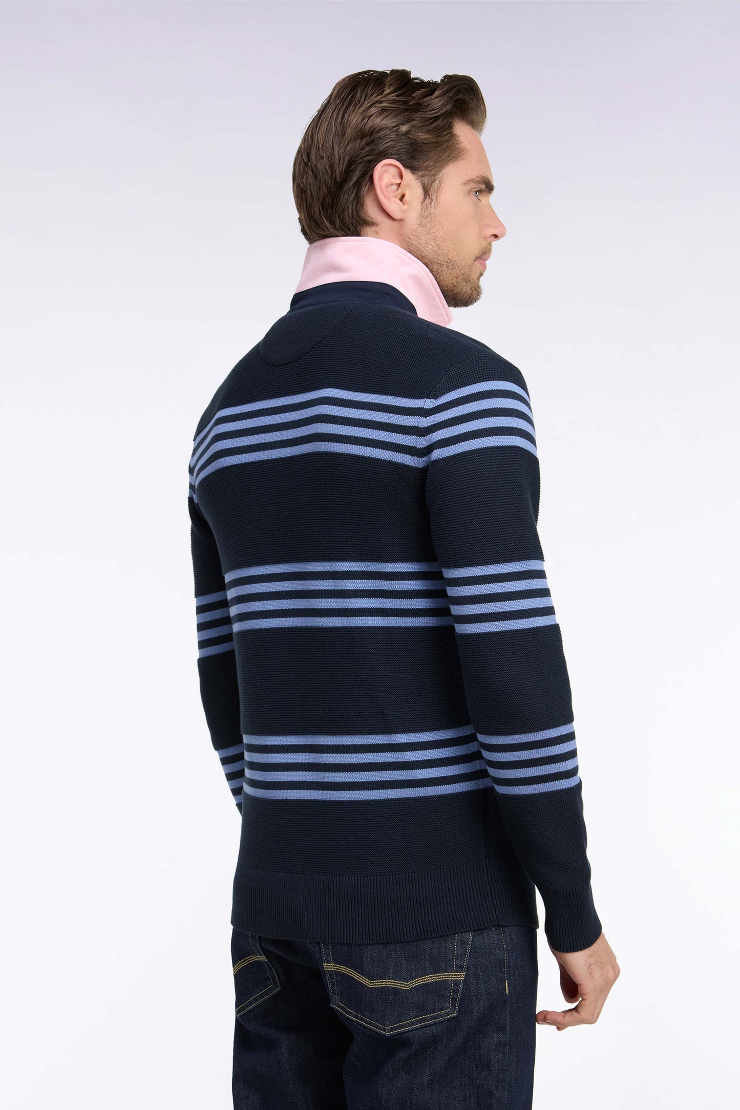 Pull à col maillot en coton bleu et marine coupe droite