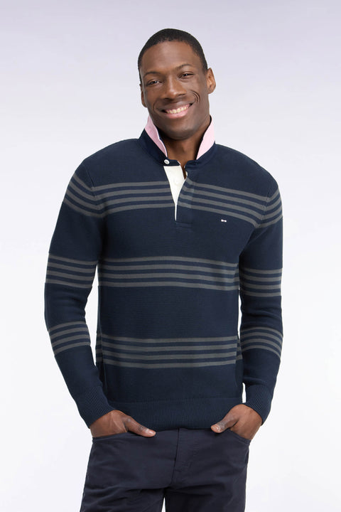 Pull à col maillot en coton kaki et marine coupe droite - Image 3