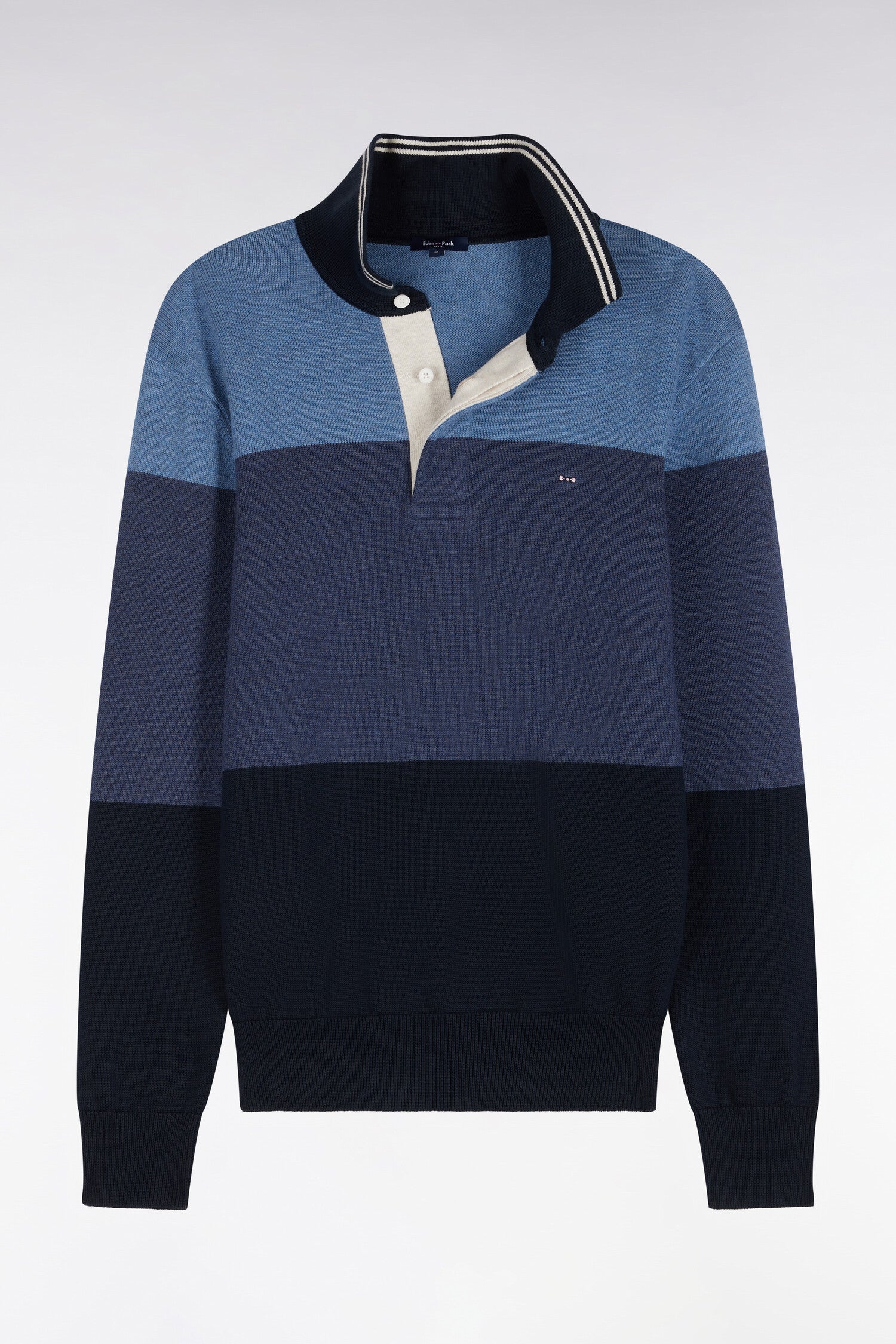 Pull à col maillot en coton tricolore à effet de rayures marine coupe regular